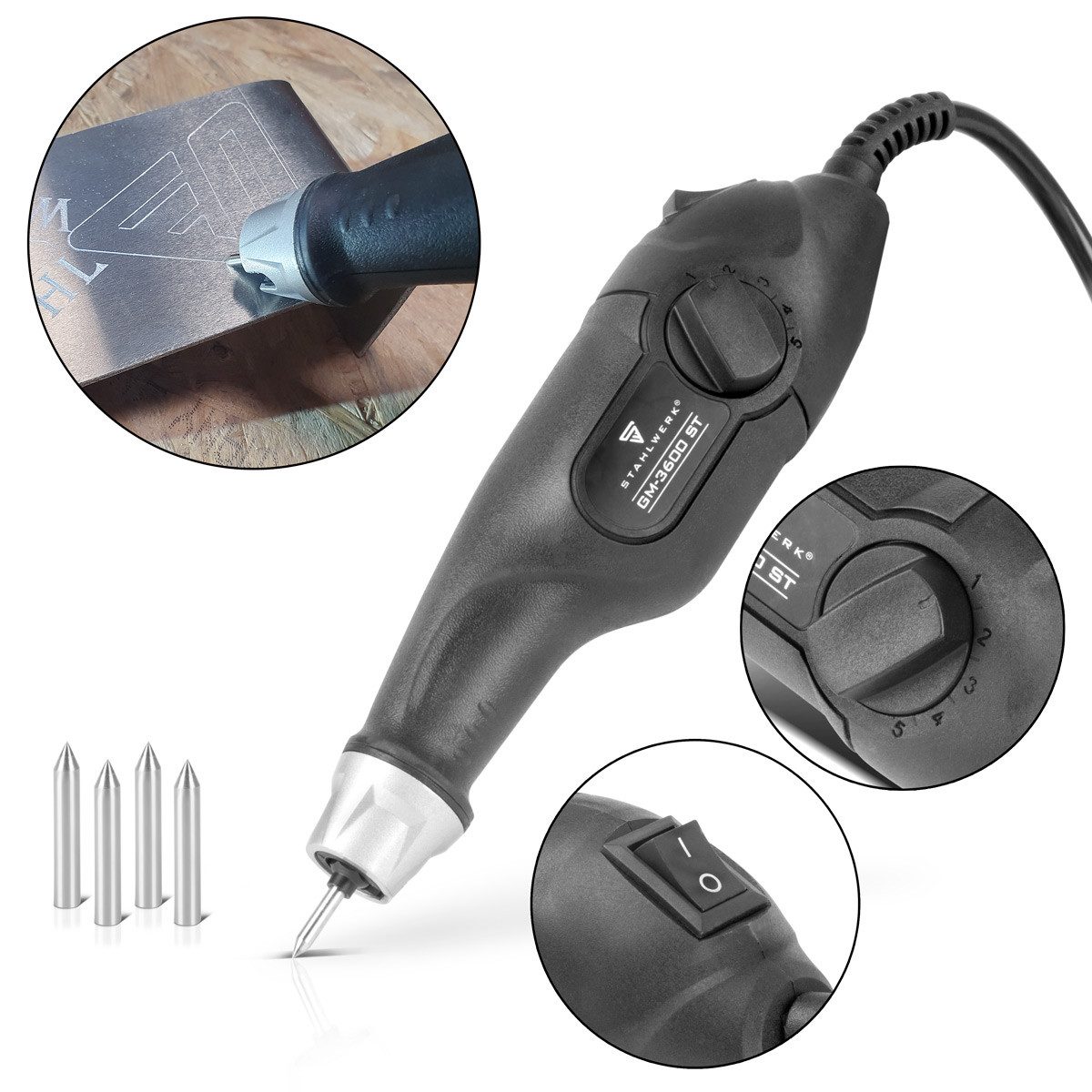 STAHLWERK Fräse Gravurmaschine GM-3600 ST mit 24 W, (Packung, 3-tlg)