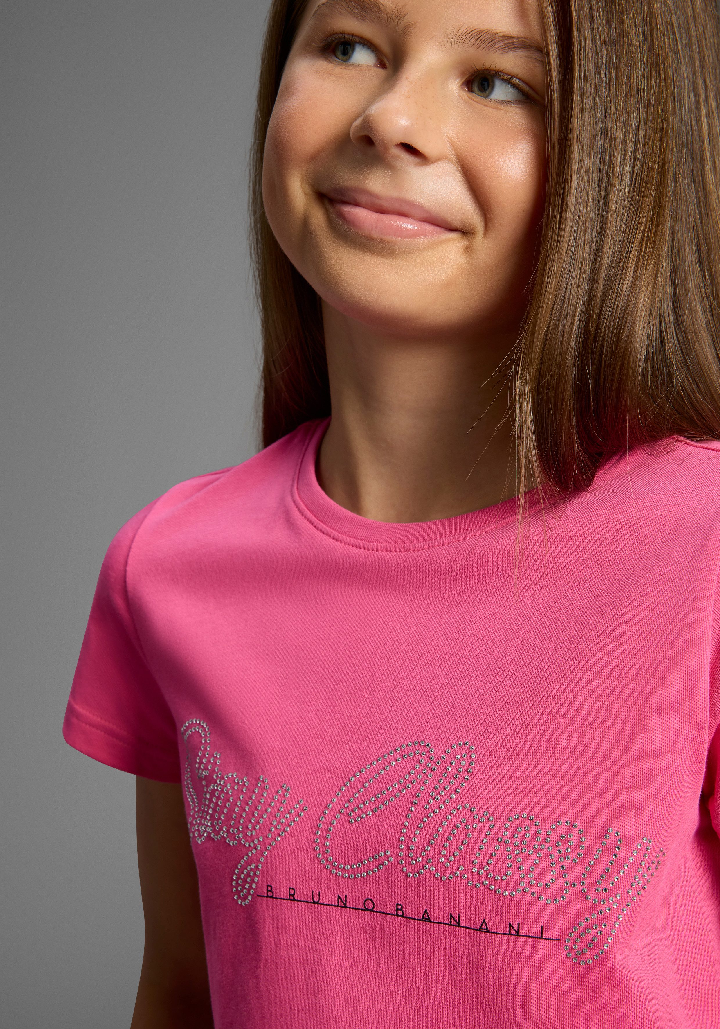 Bruno Banani T-Shirt Shirt mit glitzernder Strass-Applikation für Mädchen Für TEENS. Cooles Logoshirt