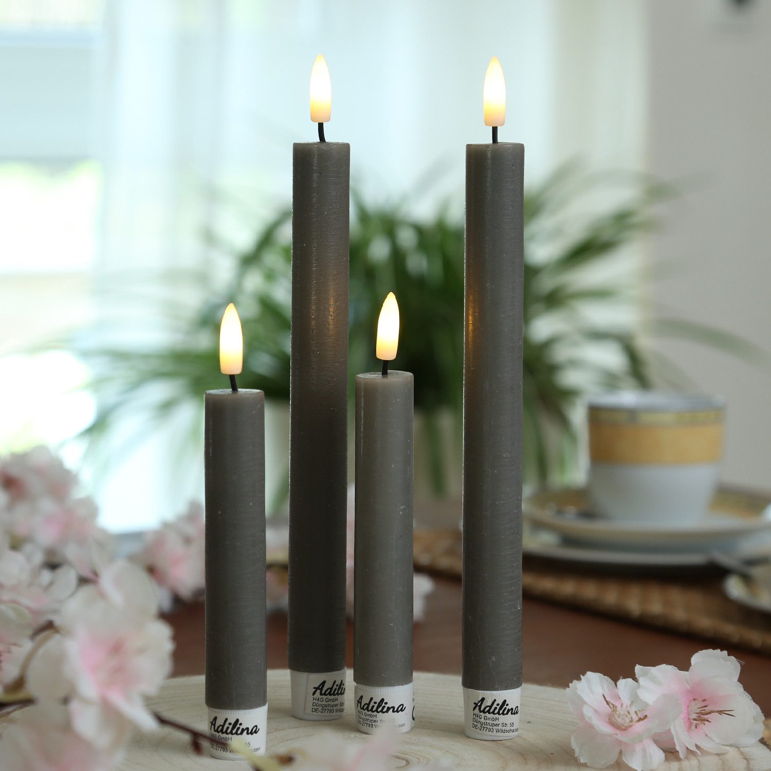 Adilina LED-Kerze LED Stabkerzen Tafelkerzen Dinner Spitzkerzen rustikal 16cm grau 2St, warmweiß (2100K bis 3000K) – Bild 3 von 5