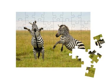 puzzleYOU Puzzle Spiel oder Kampf? Burchell- oder Steppenzebra, 48 Puzzleteile, puzzleYOU-Kollektionen Zebras, Tiere in Savanne & Wüste