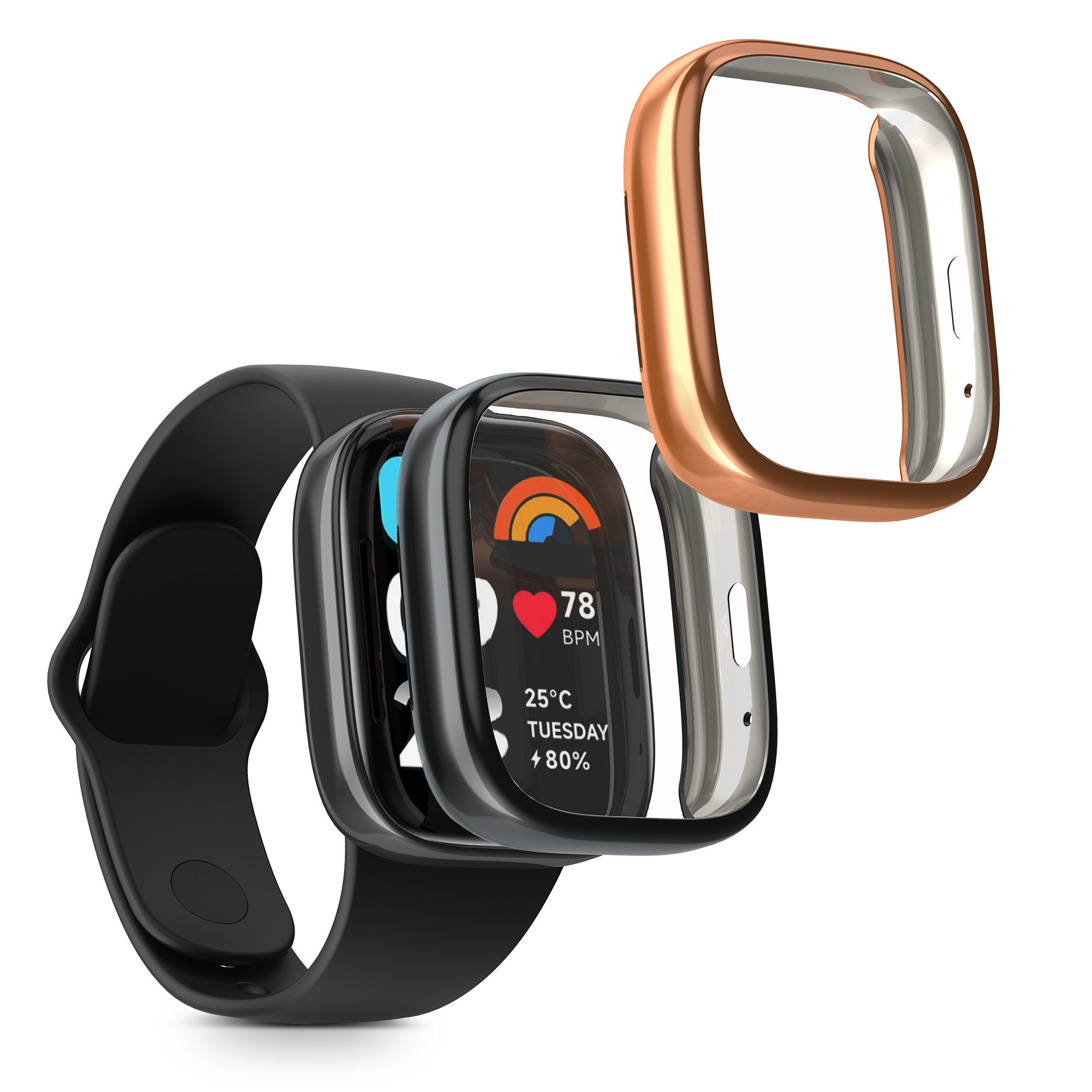 kwmobile Smartwatch-Hülle 2x Silikon Hülle für Xiaomi Redmi Watch 3 Active, Schutzhülle Fullbody Display Cover Set aus Silikon