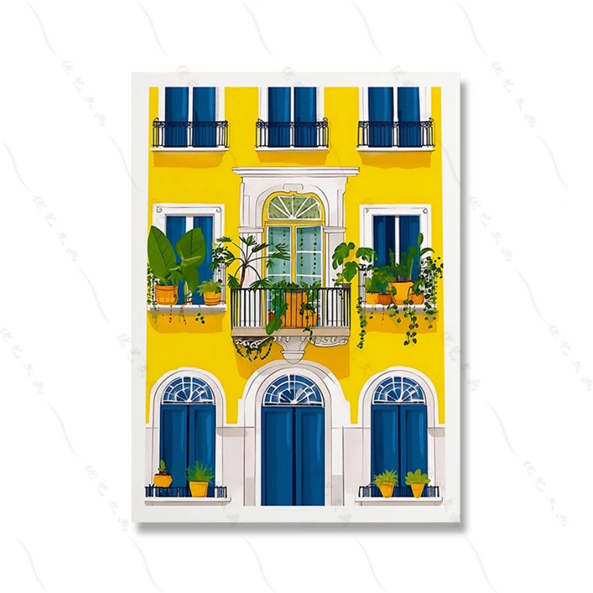 TPFLiving Kunstdruck (OHNE RAHMEN) Poster - Leinwand - Wandbild, Italien berühmte Städte bunte Architektur Leinwand Gemälde (Leinwandbild XXL), Farben: Gelb, Orange, Grün, Blau, Schwarz -Größe: 13x18cm