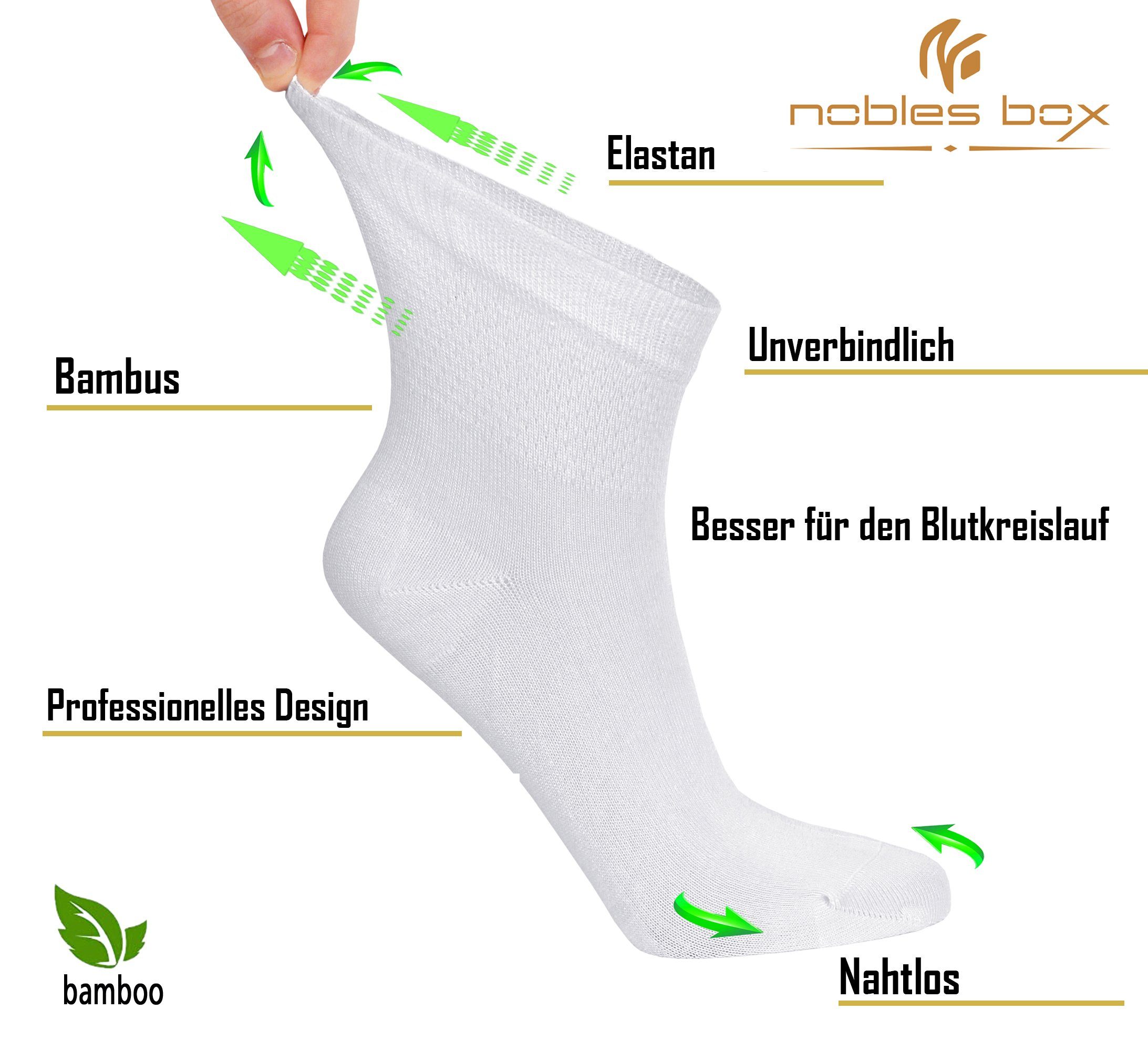 NoblesBox Diabetikersocken Damensocken (Beutel, Weiß 4 Bambussocken Paar)