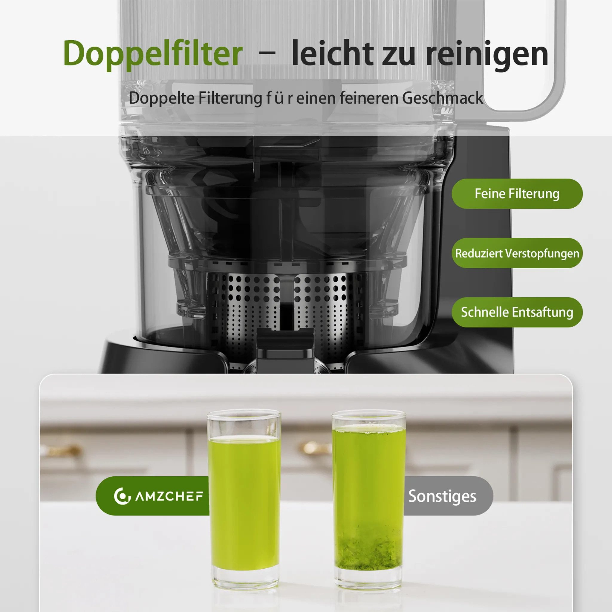 AMZCHEF Zentrifugenentsafter CE-SJ04OT5E-BK, 160 W, 108 mm Einfüllschacht, Entsafter für Gemüse und Obst – Bild 5 von 5