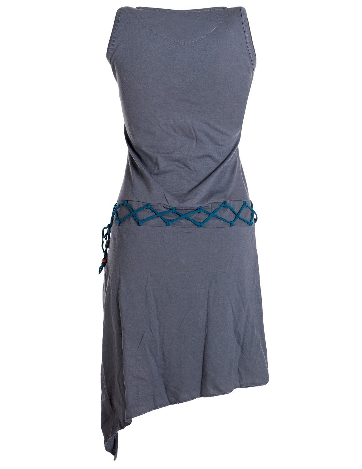 Vishes Sommerkleid Ärmelloses Kleid Boho, grau Elfen Gürtel-Schnürung Style Beinausschnitt Goa Hippie, asymmetrisch