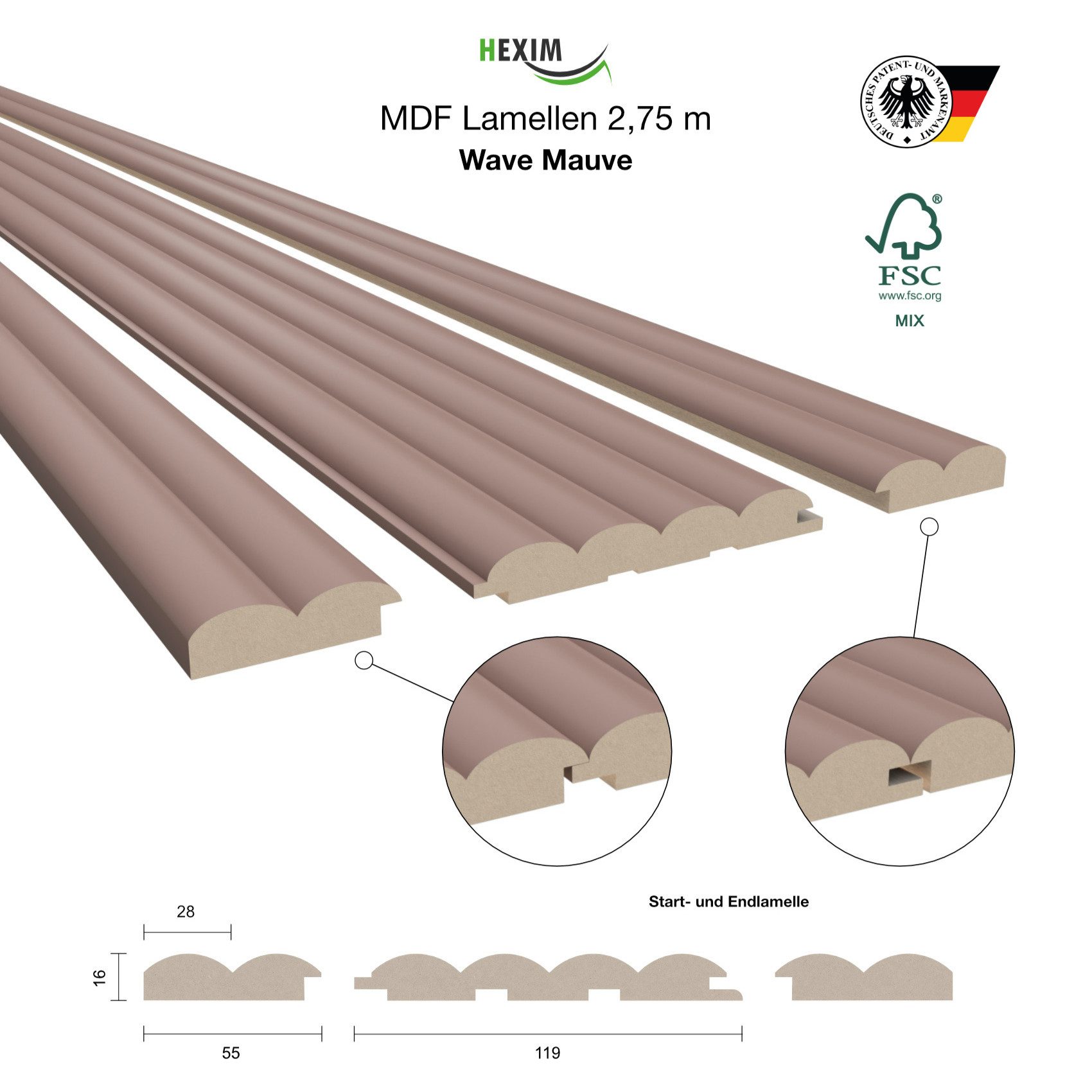 Hexim Wanddekoobjekt Wave De Luxe Mauve günstig online kaufen