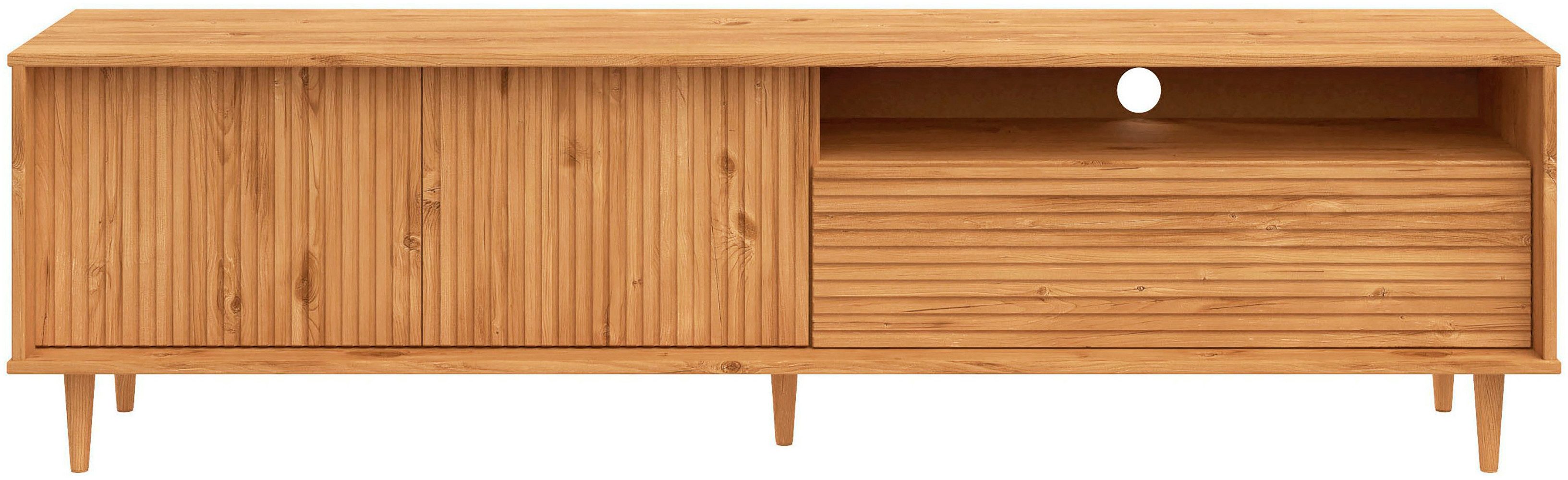 OTTO home Lowboard Malmedy Front mit gefrästen Rillen, TV-Kommode aus massivem Kiefernholz, Push-to-open, Breite 180 cm – Bild 4 von 5