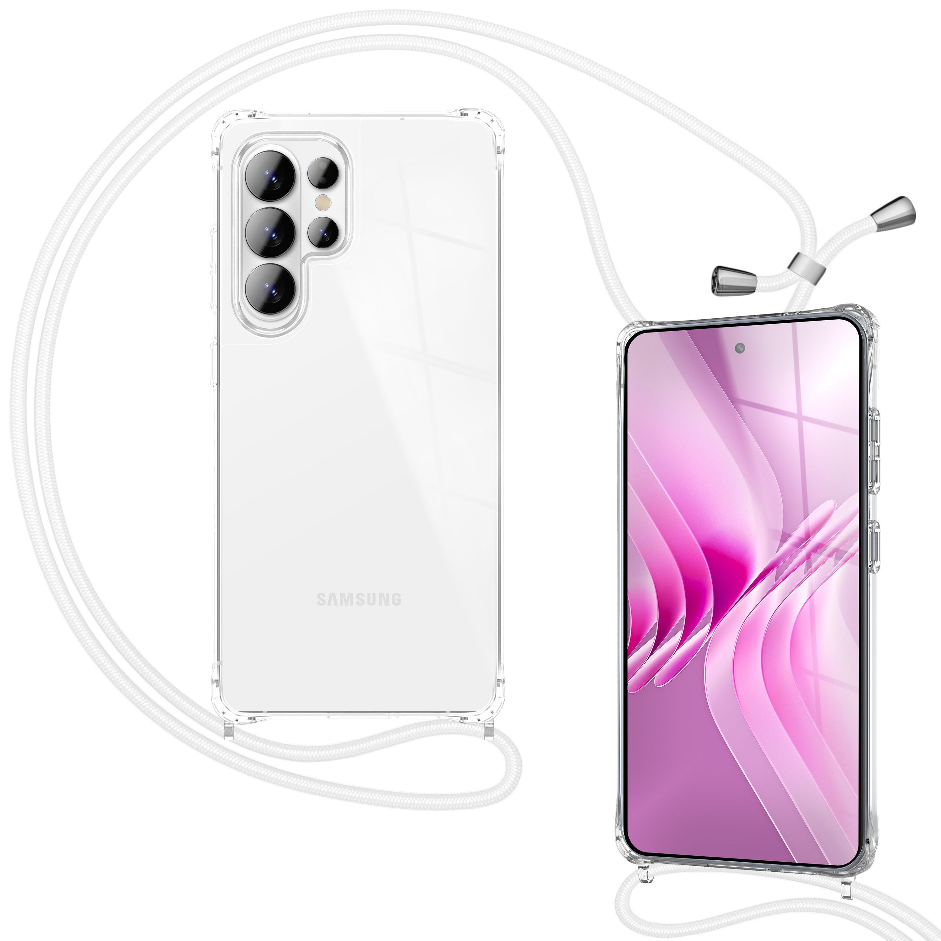 Nalia Smartphone-Hülle Samsung Galaxy S26 Ultra 17,5 cm (6,9 Zoll), HANGIT PRO Case zum Umhängen - Transparent, 160cm Band & Anti-Gelb