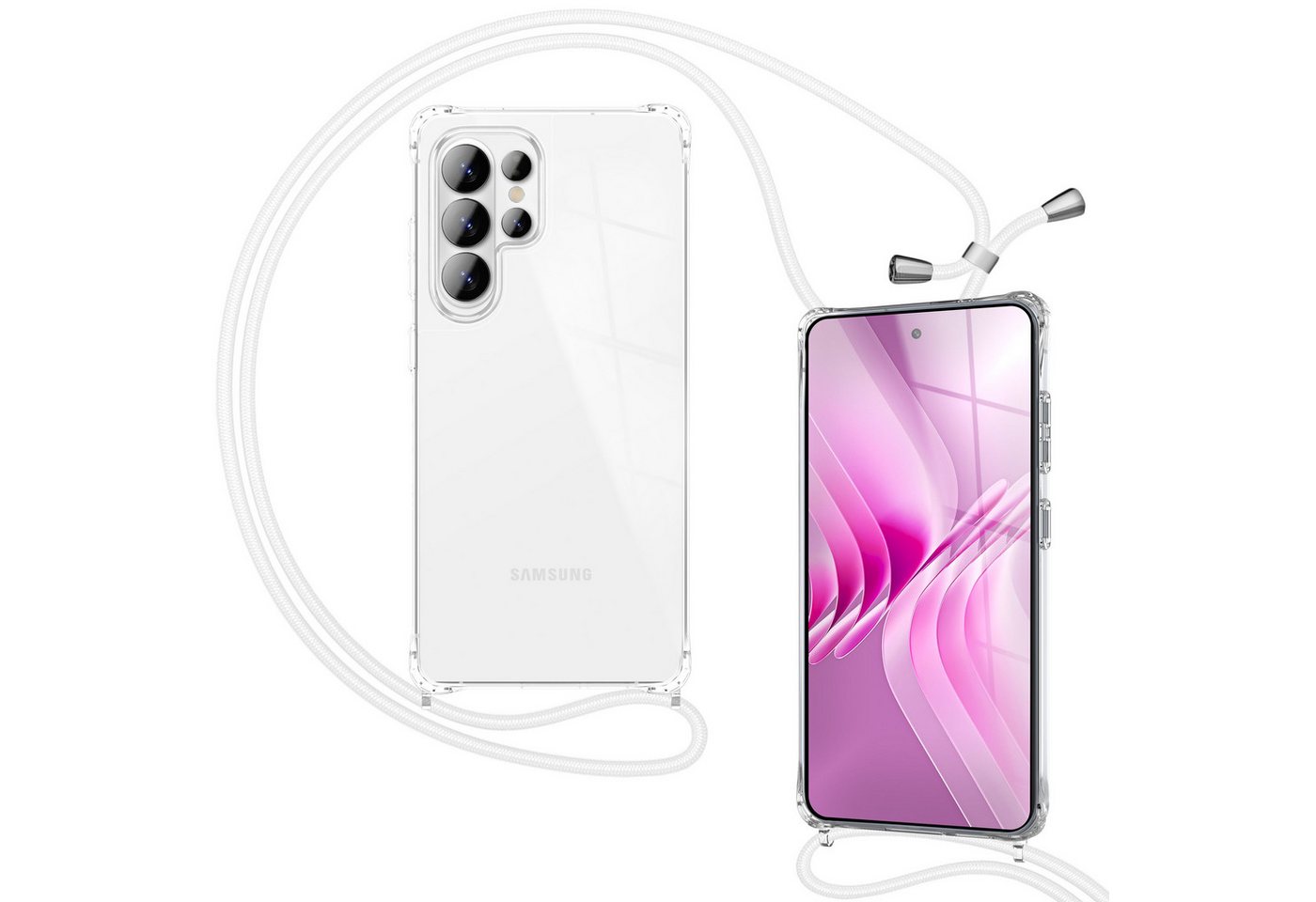 Nalia Smartphone-Hülle Samsung Galaxy S26 Ultra 17,5 cm (6,9 Zoll), HANGIT PRO Case zum Umhängen - Transparent, 160cm Band & Anti-Gelb