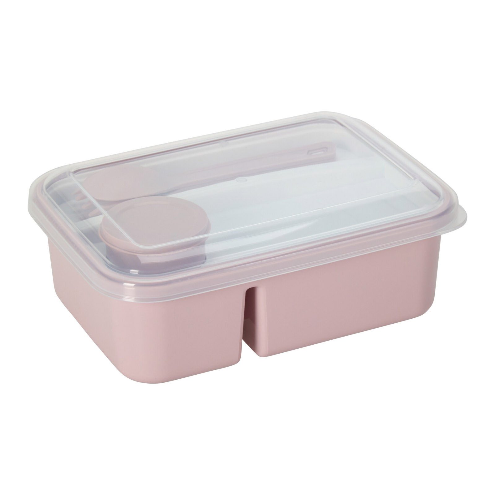 HAC24 Lunchbox Brotdose Spülmaschinenfest Brotbox 20x14x7 cm Snackbox, Polypropylen, 2-Fächer ca. 1,8 L – mit Besteck & Soßendose