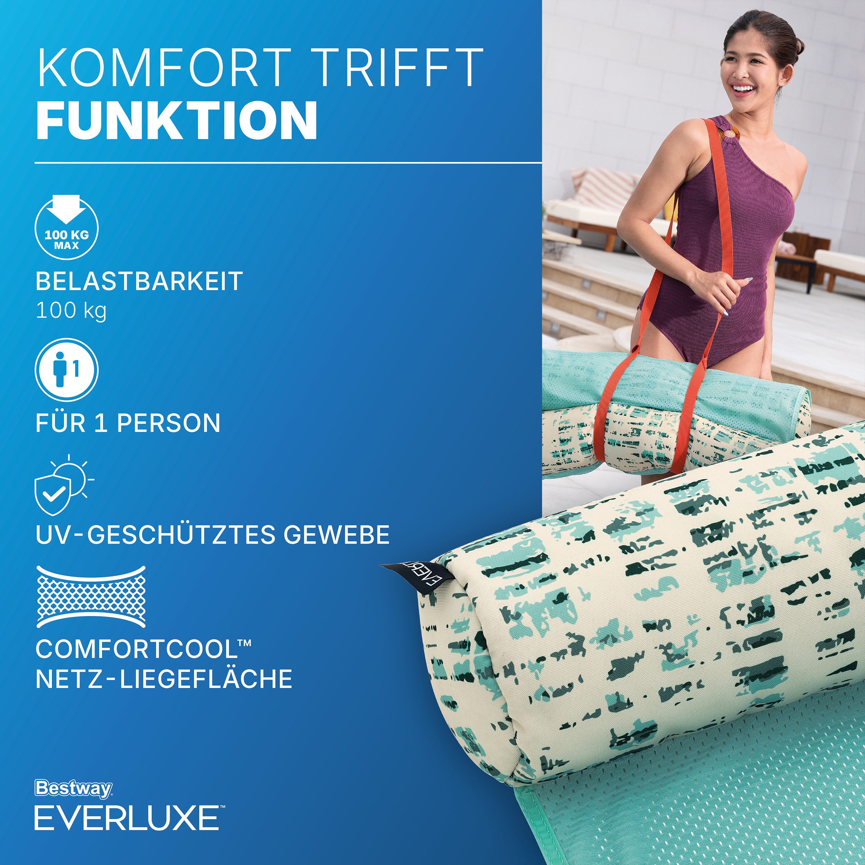Bestway Luftmatratze Everluxe™, (Packung, 1-St., mit Textiloberfläche und EPS-Perlen-Füllung), 122 x 65 x 15 cm