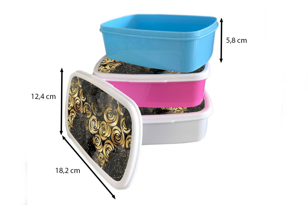 MuchoWow Lunchbox Marmor Gold Kunststoff Snackbox, Kunststoff, für Erwachsene, (2-tlg), - Kinder, Mädchen, rosa Muster, Brotbox - Rose Brotdose 