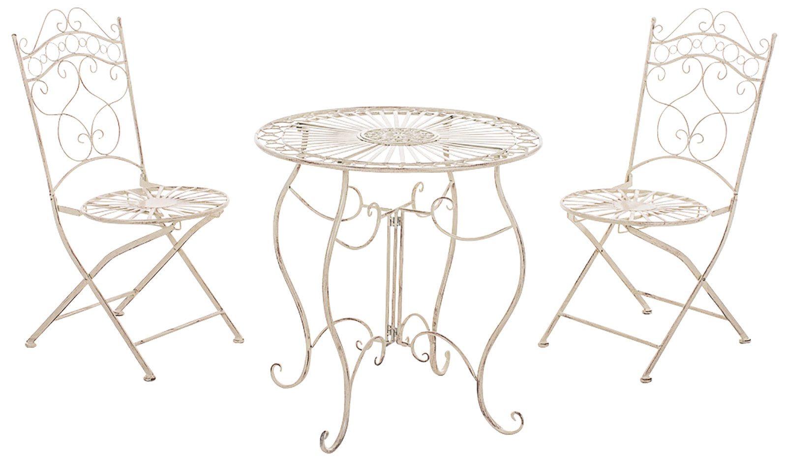 furnicato Garten-Essgruppe Sitzgruppe Indra Eisen 70x70 cm Creme, (1-tlg), Handgefertigtes Gartenset mit antiker Patina für deine Terrasse