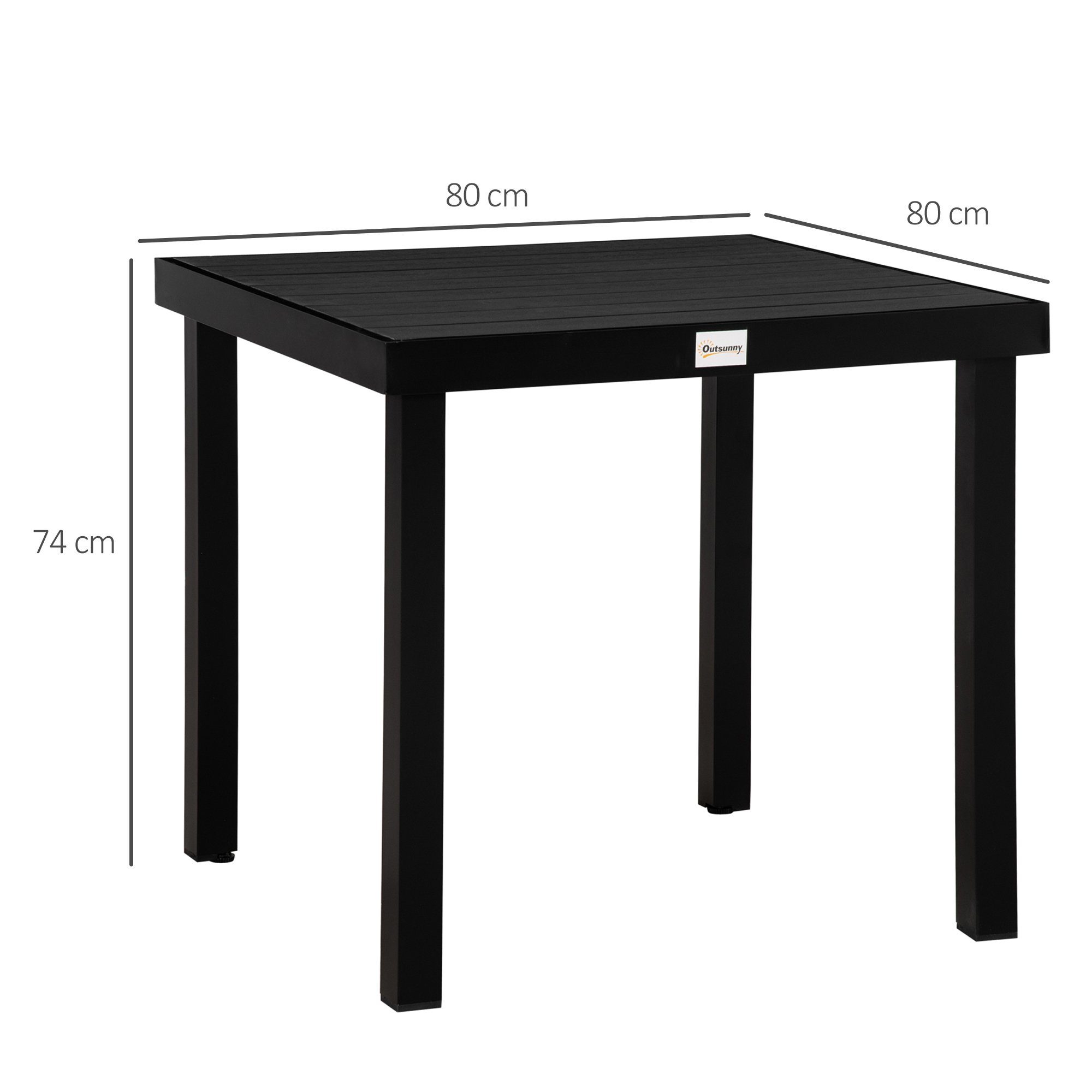 Outsunny Gartentisch für 4 Personen Gartenmöbel Loungemöbel pflegeleicht Kunststoff (Aluminiumtisch, 1-St., Esstisch), Aluminium Schwarz 78L x 78B x 74H cm