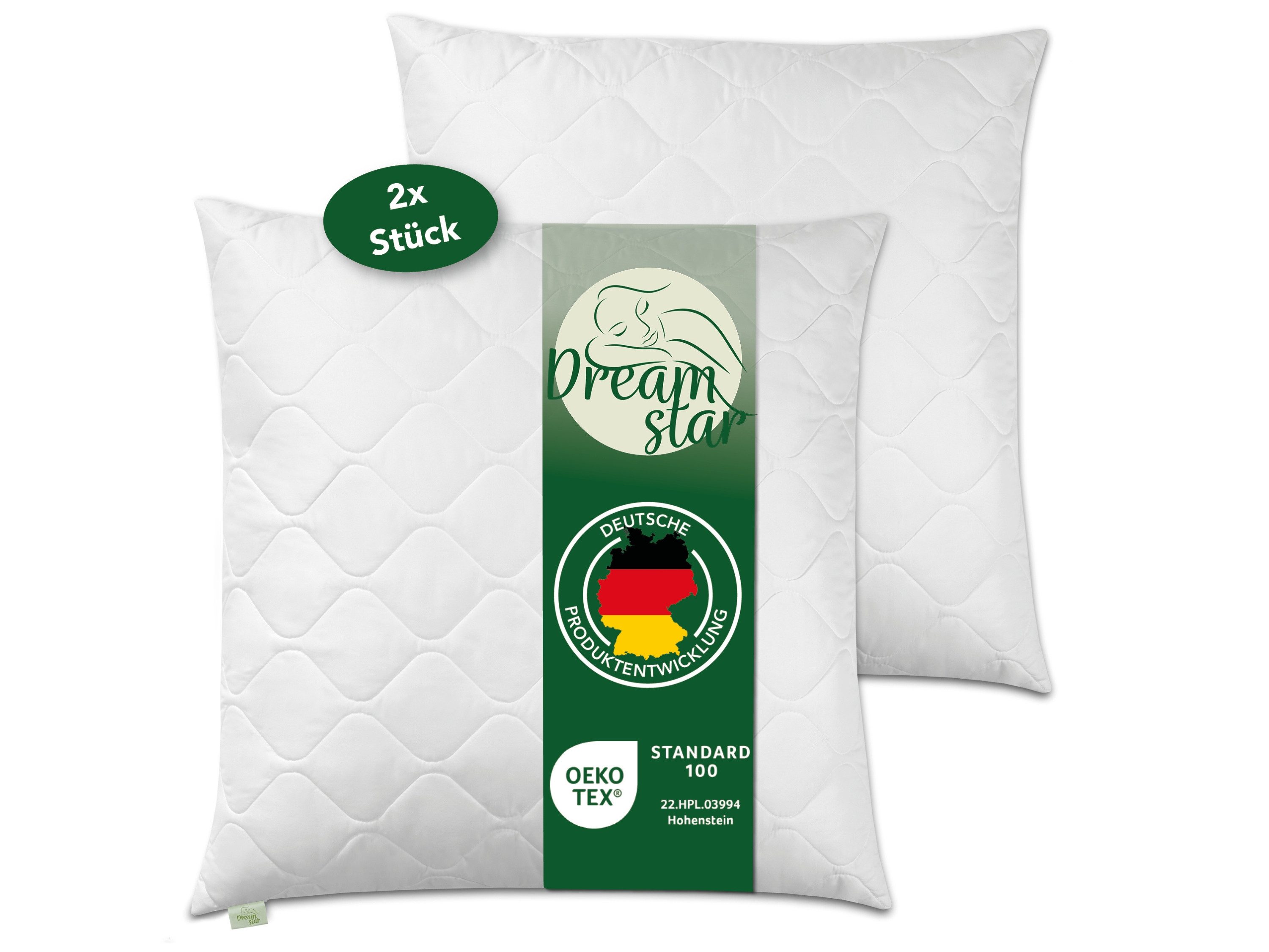 Dreamstar Microfaserkissen Kopfkissen - einzeln & 2er Set - 40x80 & 80x80 cm - weich & fest, Füllung: 100% Polyester, Seitenschläfer, Bauchschläfer, Rückenschläfer, Reißverschluss für Füllung - waschbar - allergikerfreundlich -