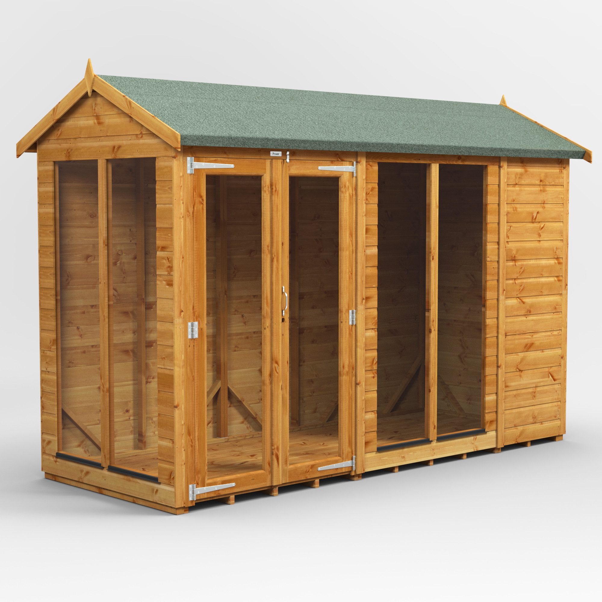 Powersheds Gartenhaus Sommerhäus mit Satteldach aus Nut- und Feder Vollholz, BxT: 300x120 cm, (Polyester-verstärkte Dachpappe, gehärtetes Glas, hochwertiges Holz), Hochwertiges Holz