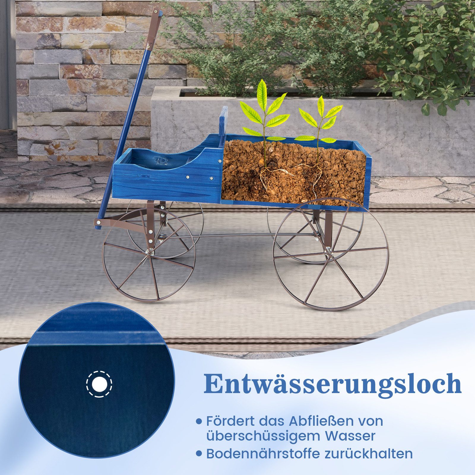 COSTWAY Blumenständer, Pflanzwagen mit 4 Metallrädern & Griff, 62x34x60cm