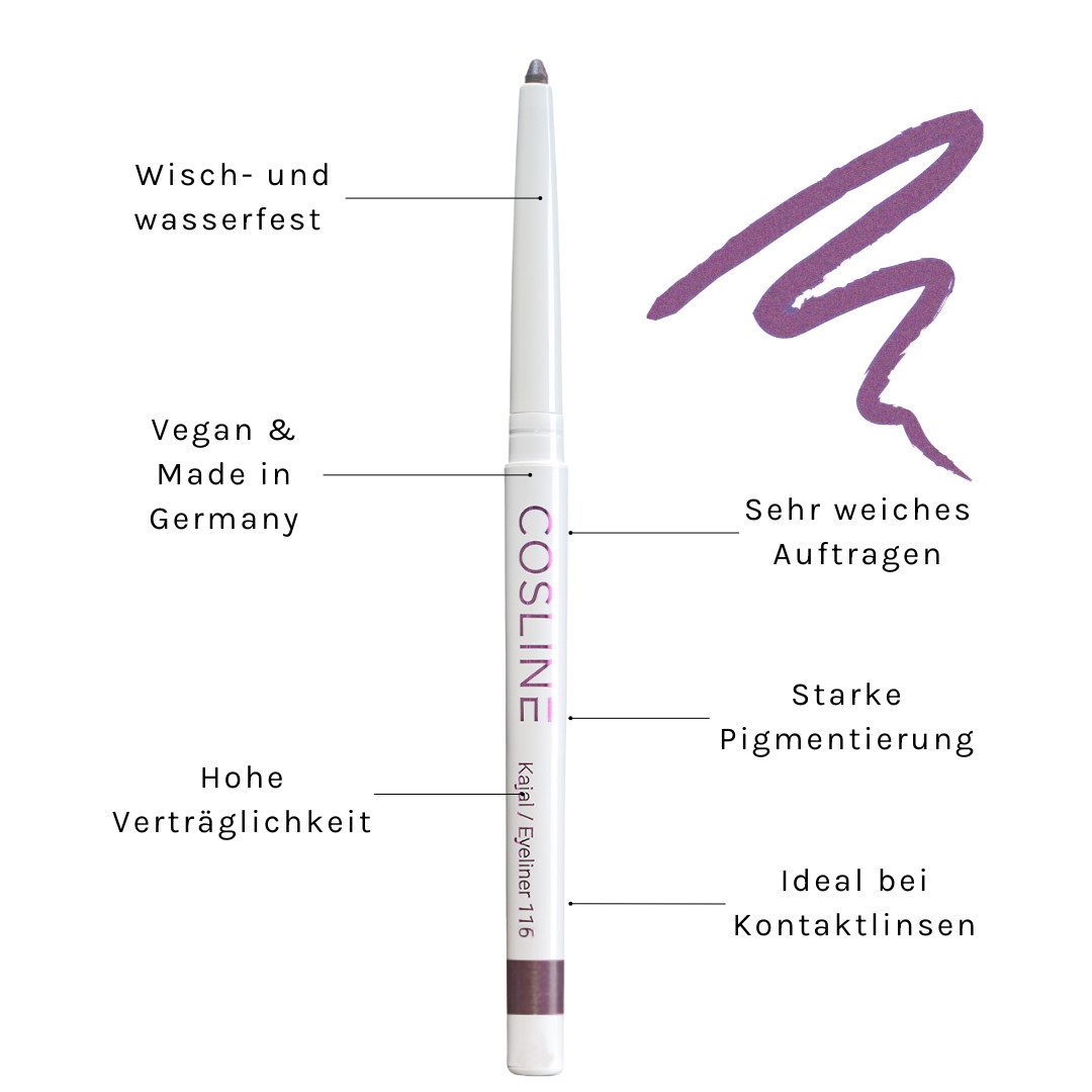 Cosline Cosmetics Kajal wasserfest, langanhaltend, cremig, 25 Farben, intensive Pigmentierung
