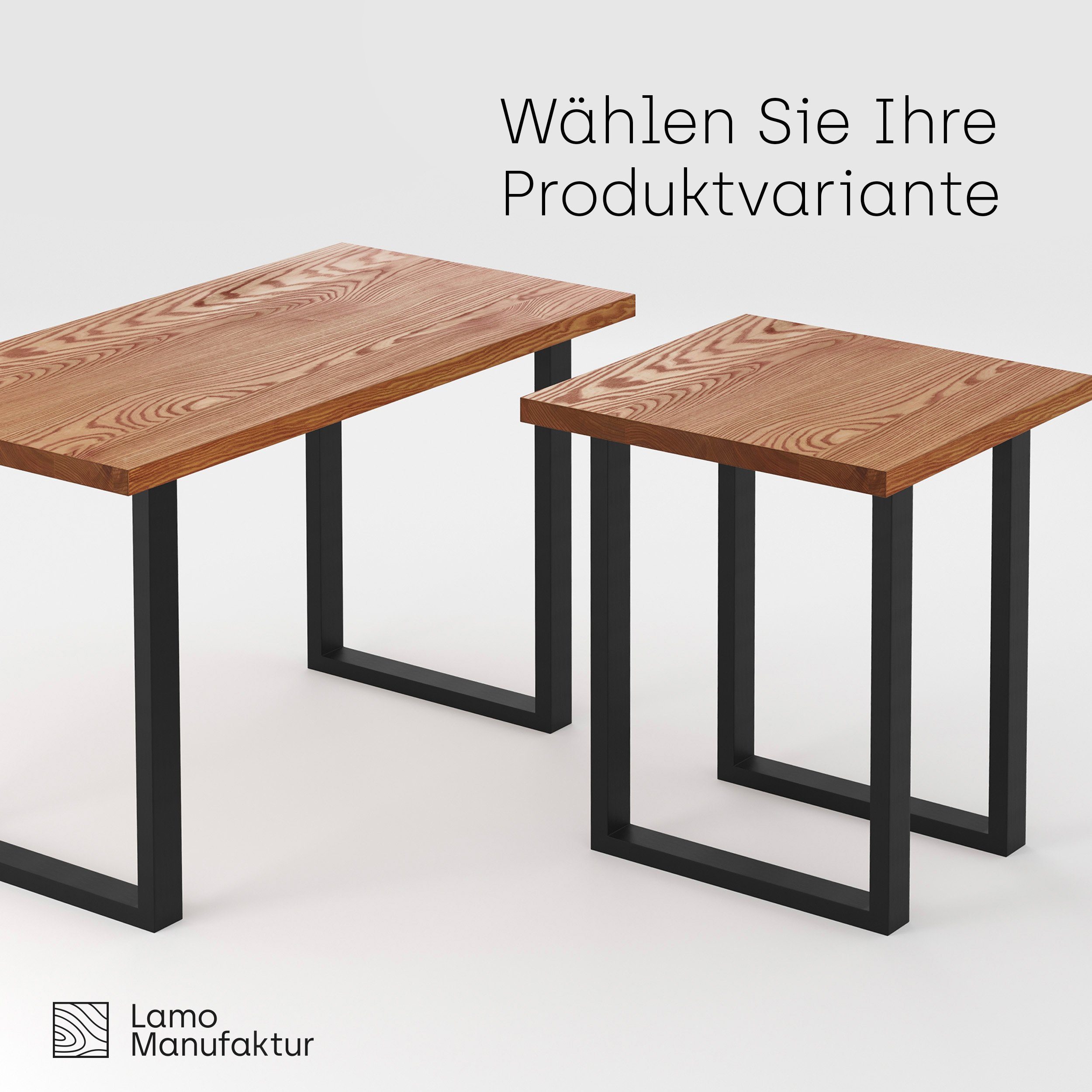 LAMO Manufaktur Esstisch Loft Küchentisch Tischplatte gerade Klarlack Massivholz | Tisch), Kante inkl. (1 mit Metallgestell Rohstahl Dunkel