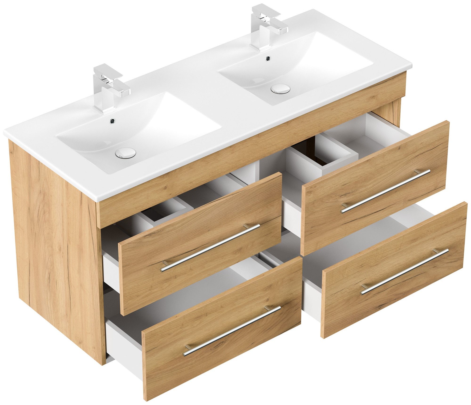 Magnolia Home Doppelwaschtisch Badmöbel Helios SoftClose eiche gold