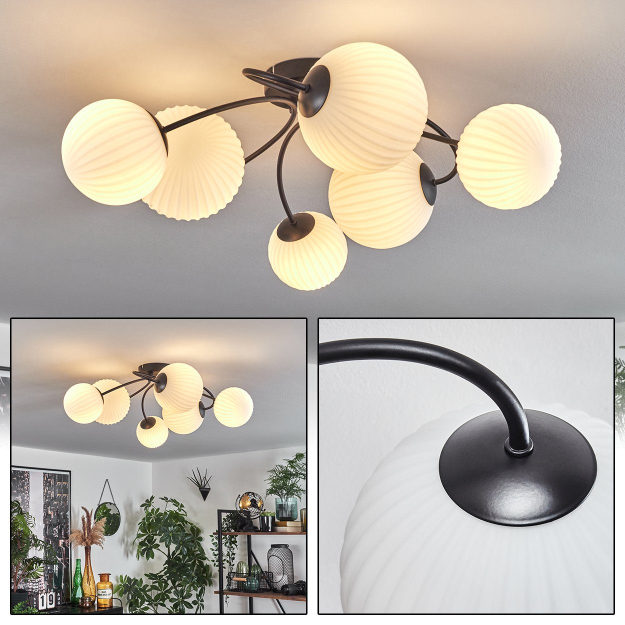 hofstein Deckenleuchte Deckenlampe aus Metall/Glas in Schwarz/Milchglas in günstig online kaufen