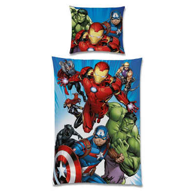 Kinderbettwäsche Marvel Avengers im Comic Stil 135x200 80x80cm aus 100% Baumwolle, Familando, Renforcé, 2 teilig, mit allen wichtigen Avengers