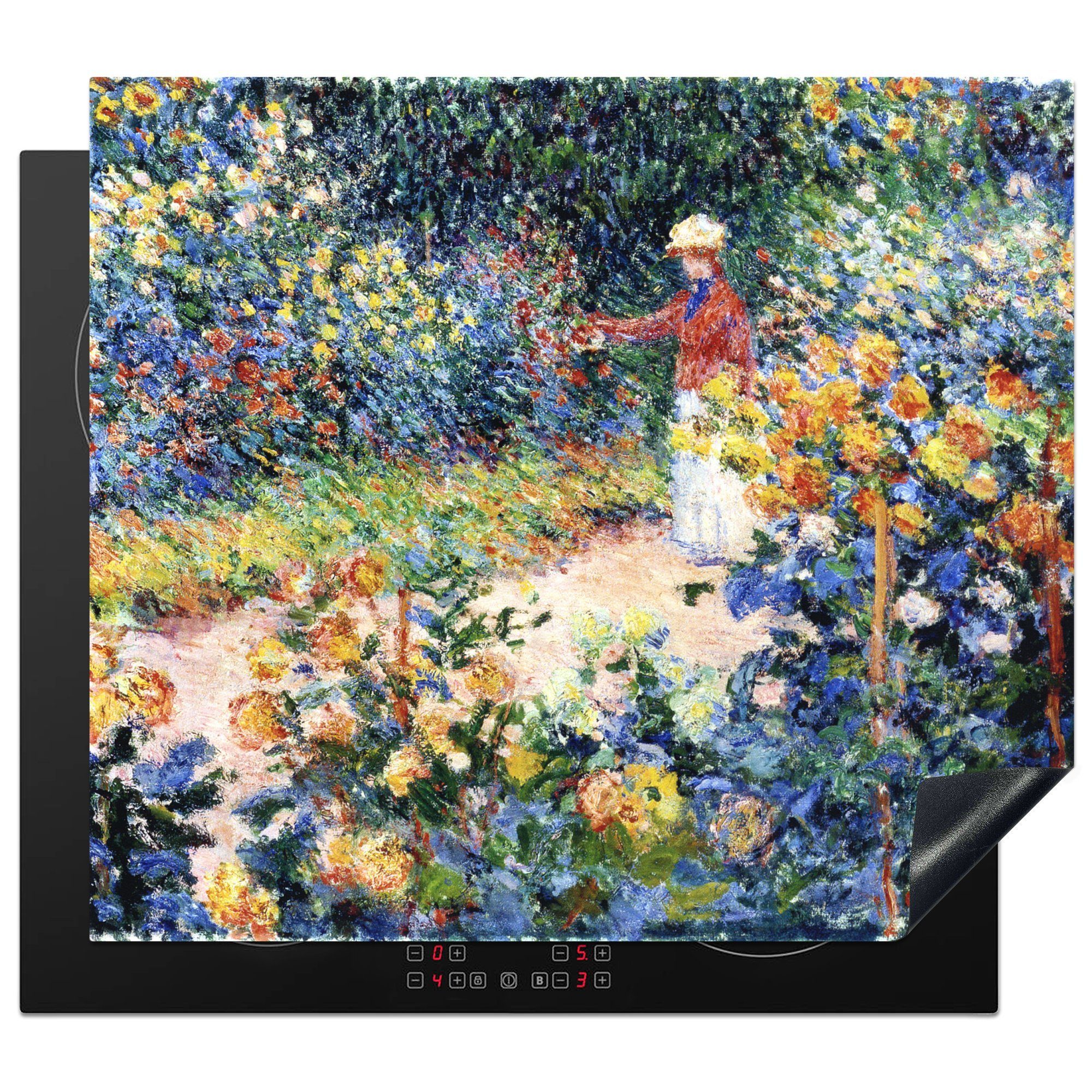 MuchoWow Herdblende-/Abdeckplatte Im Garten - Gemälde von Claude Monet, Vinyl, (1 tlg), 59x52 cm, Ceranfeldabdeckung für die küche, Induktionsmatte