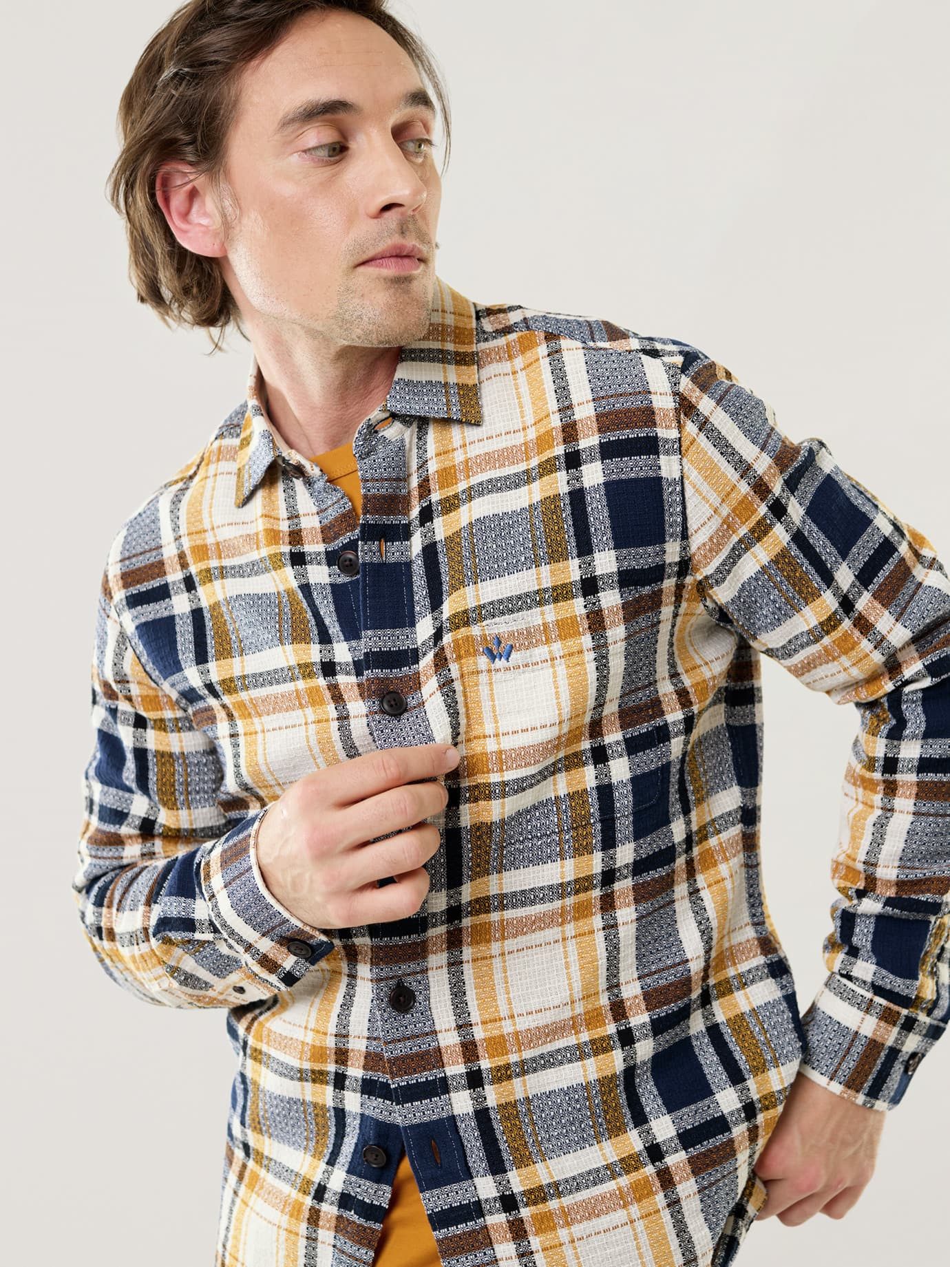 Walbusch Hemdjacke Herren Overshirt Karo Baumwolle Regular Fit Langarm pflegeleicht, Kentkragen