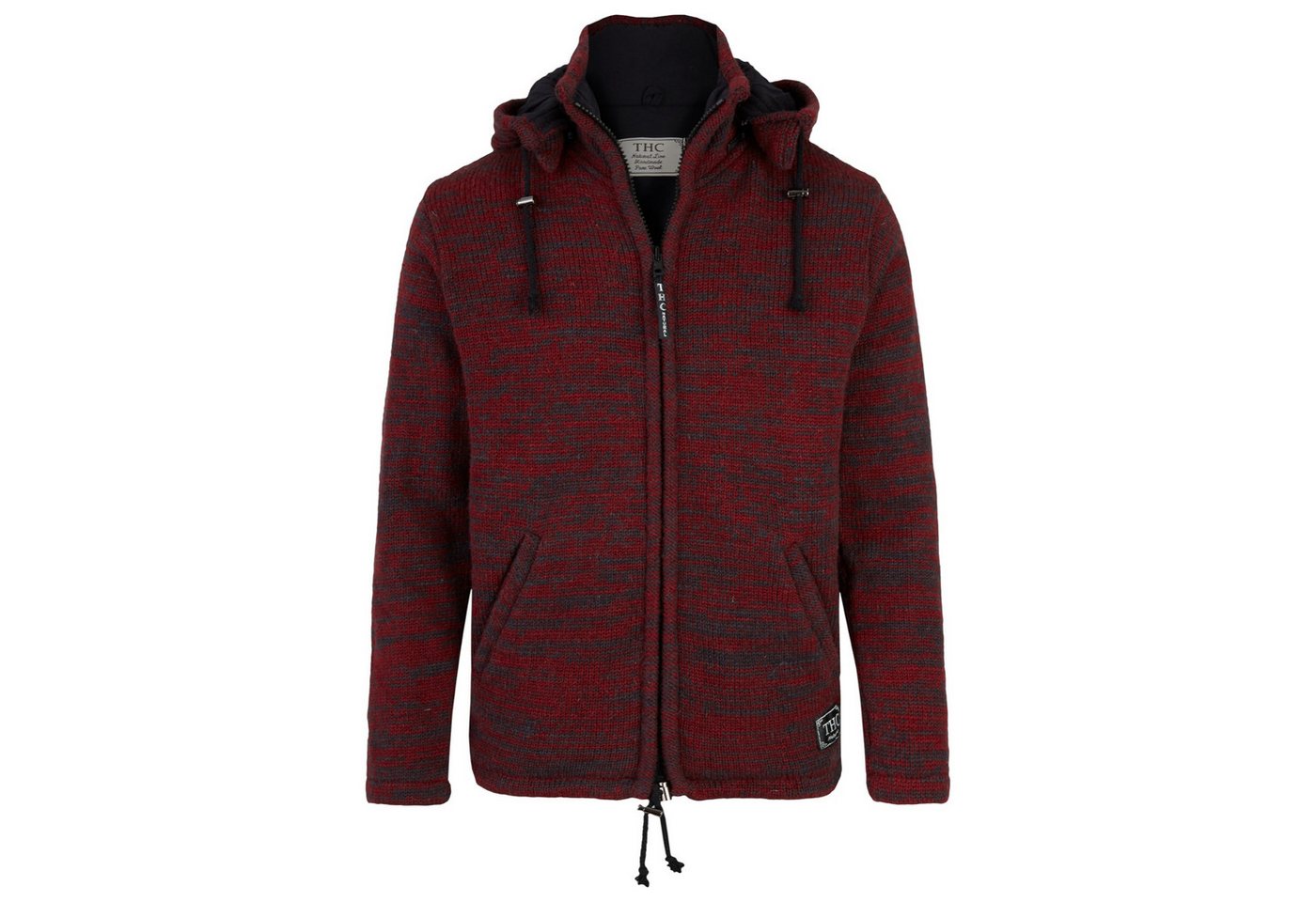 THC Natural Line Strickjacke THC Schafwollstrickjacke Baumwollfutter 855 rot (1 Stück, 1-tlg., 1 Stück) Strickjacke mit abnehmbarer Kapuze