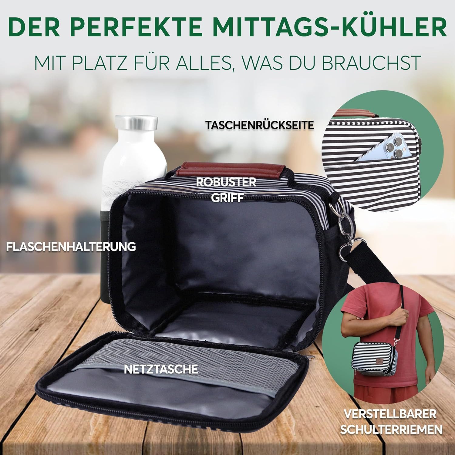 UMAMI Kühltasche Isolierte Picknicktasche - Thermostasche Mittagessen Tasche, Lunchbag Herren/Damen, Kühltasche für Büro