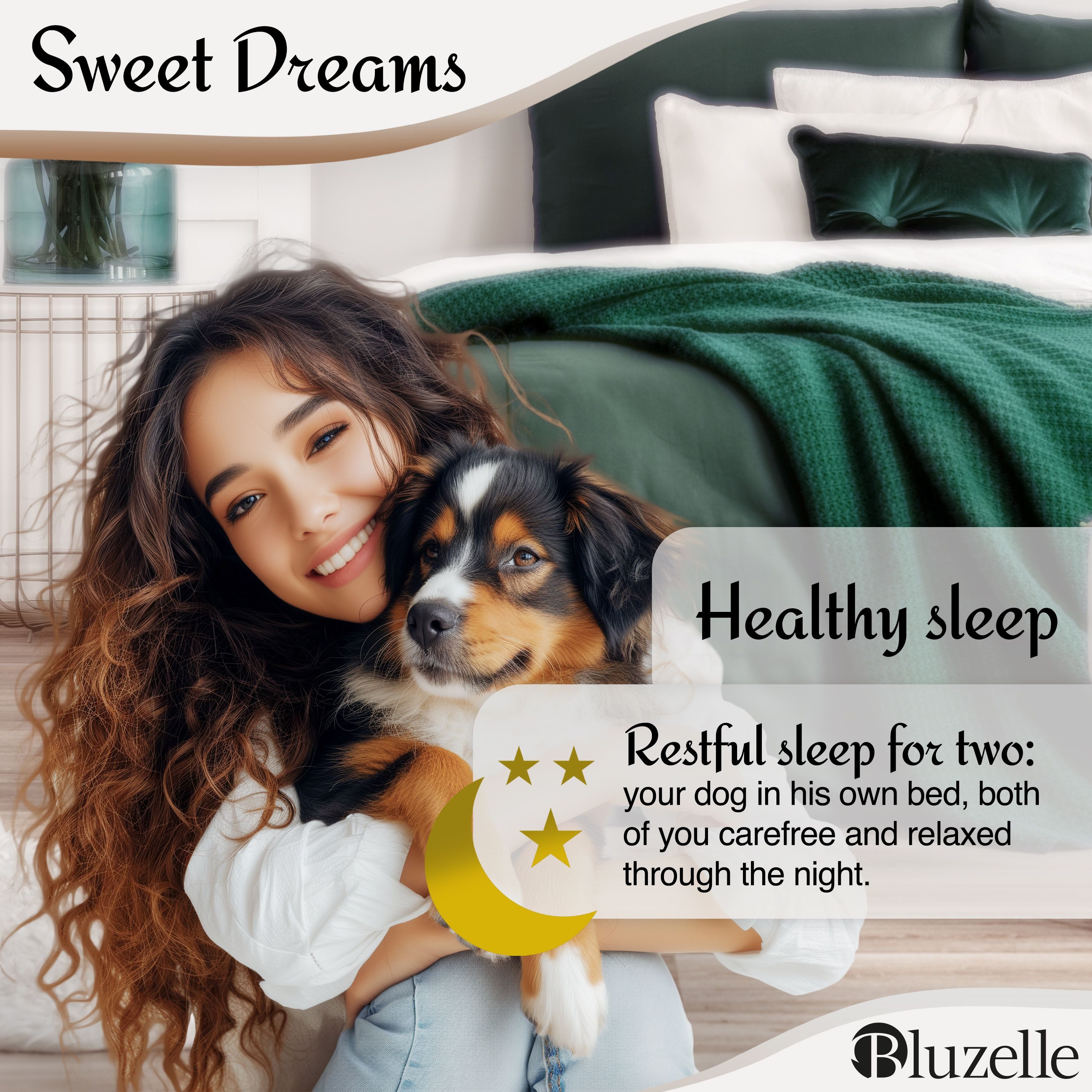 Bluzelle Tierbett Kuscheliges Hundesofa - M, Kunstleinen, Teddy-Fell Plüsch, Hundebett / mittelgroße Hunde / Waschbar / Hundekorb & Tier-Kissen