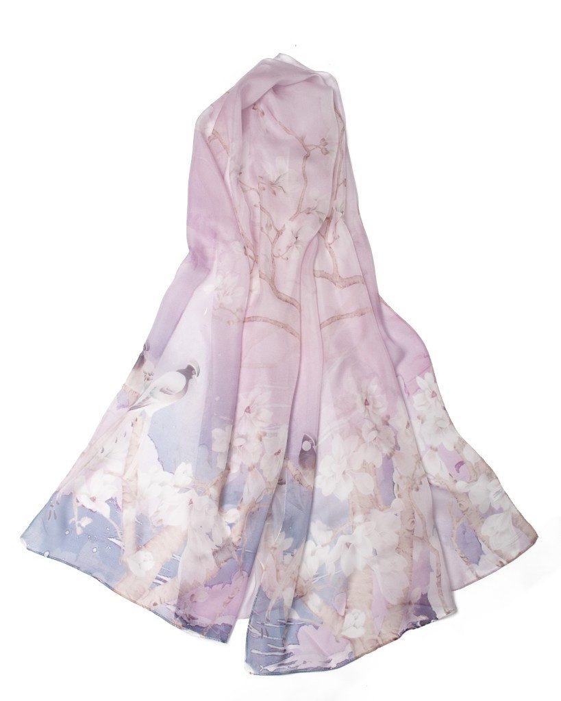 MayTree Seidenschal Seidenchiffon Magnolie zartes Flieder 70 x 180 cm, (Stück), Seidentuch 100% Seide, zart und durchsichtig