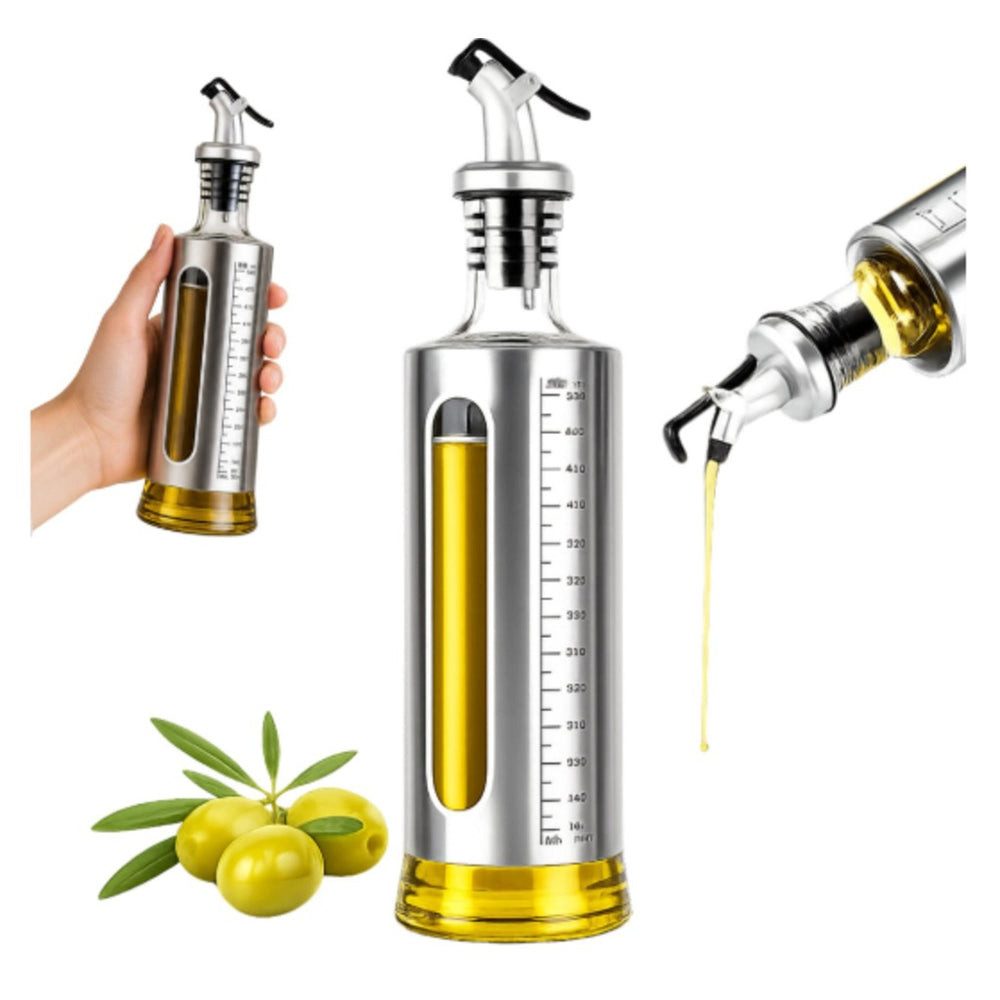 VERK GROUP Ölspender Olivenöl Dosierflasche 500 ml – Glas mit Edelstahl-Ausgießer