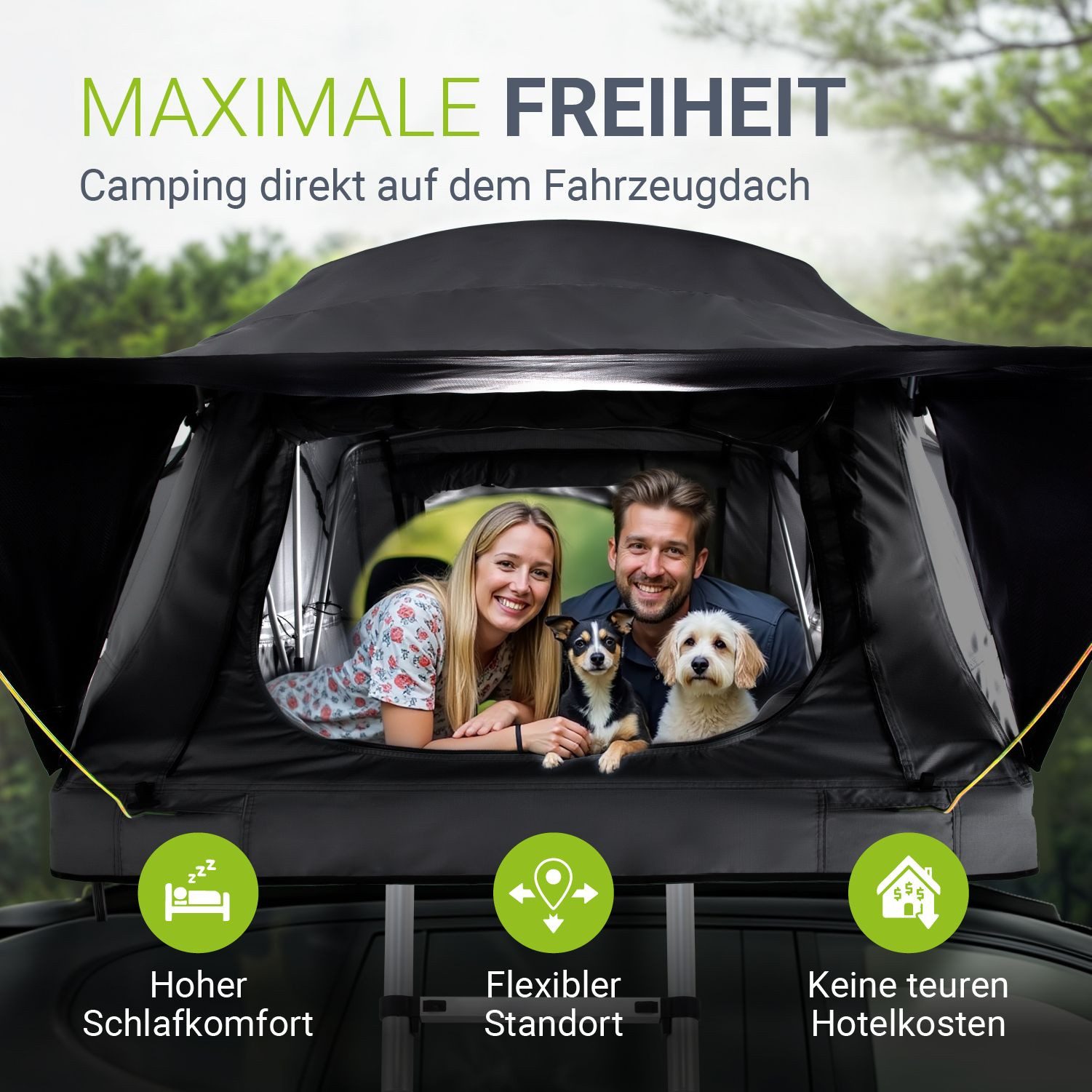 Juskys Dachzelt Lago, Wasserdicht, Teleskopleiter, 2 Personen Zelt, LED Beleuchtung