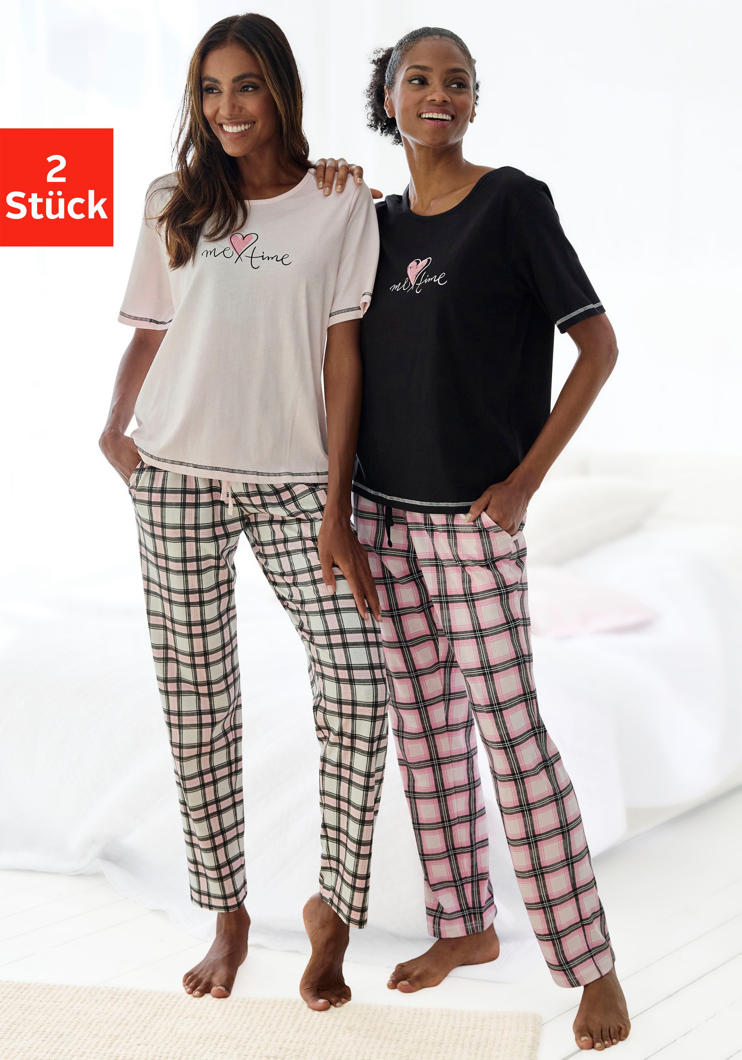Vivance Dreams Pyjama (Packung, 4 tlg., 2 Stück) im Doppelpack mit Karomust günstig online kaufen
