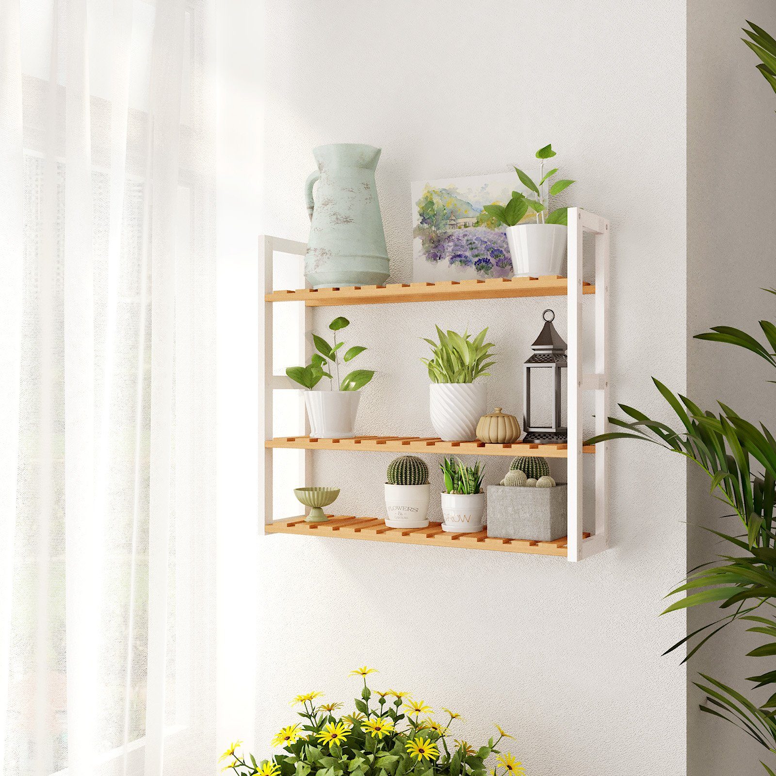 SONGMICS Badregal Badregal Badezimmerregal mit 3 verstellbaren Ablagen, 60 x 15 x 54 cm, für Wohnzimmer, Flur, freistehend, Wandmontage, Natur – Bild 3 von 5
