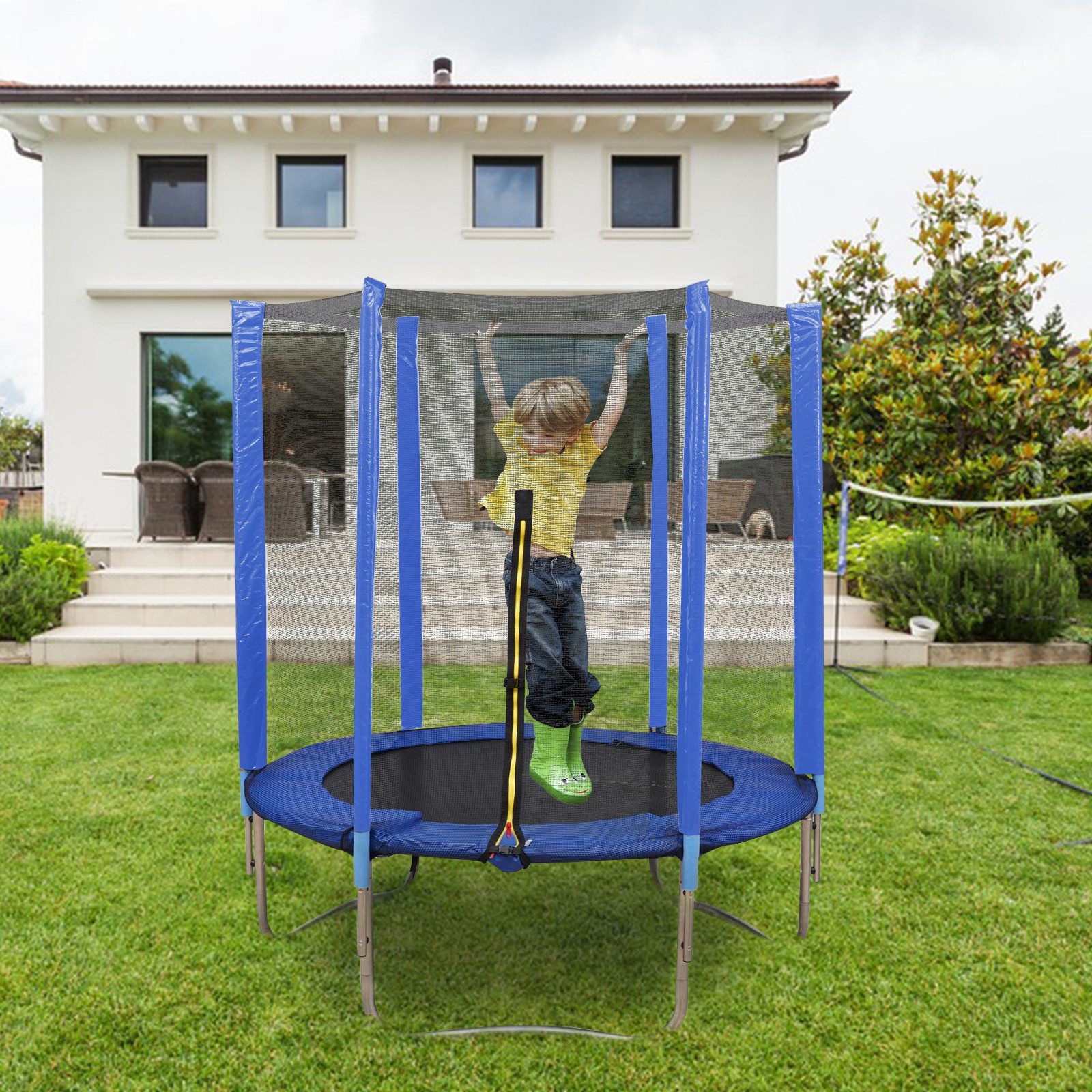 JEOBEST Gartentrampolin Outdoor Trampolin mit Sicherheitsnetz, Ø 152 cm, mit Sicherheitsnetz, Schutzpolster, belastbar bis 60 kg