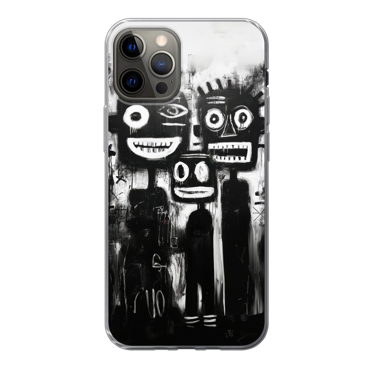 MuchoWow Handyhülle für Apple iPhone 12 Pro Malerei - Figuren - Schwarz - Abstrakt, Smartphone-Bumper, Print, Handy Schutzhülle Dünn