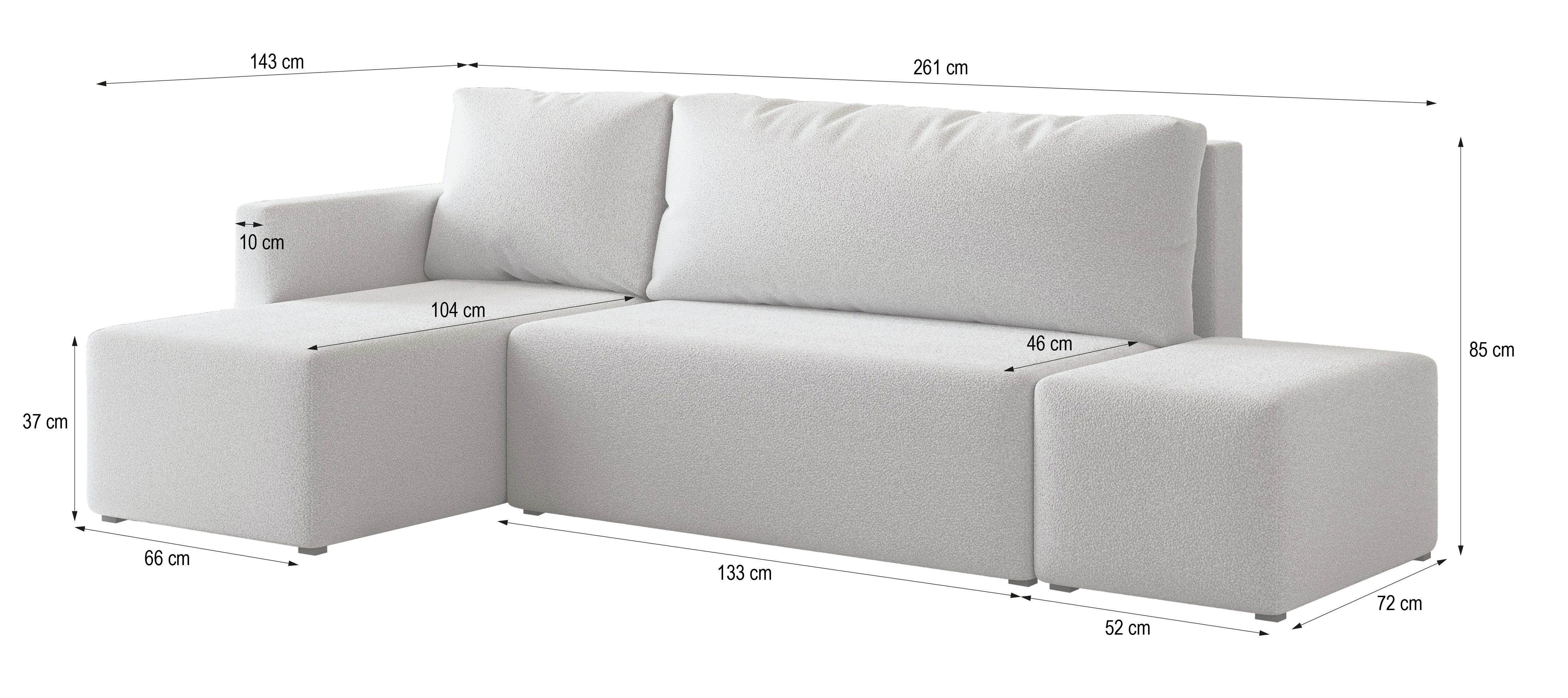 Masseno Ecksofa VELOTTI mit Schlaffunktion L-Form, Sofa mit Bettkasten