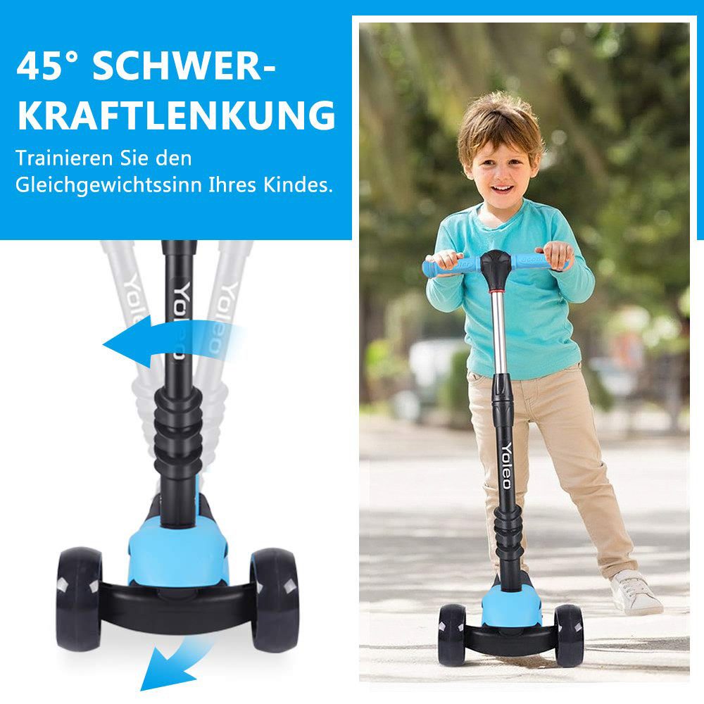 BremToy Scooter 3 in 1 Kinder Roller Scooter mit Sitz LED Räder ab 2 Jahre