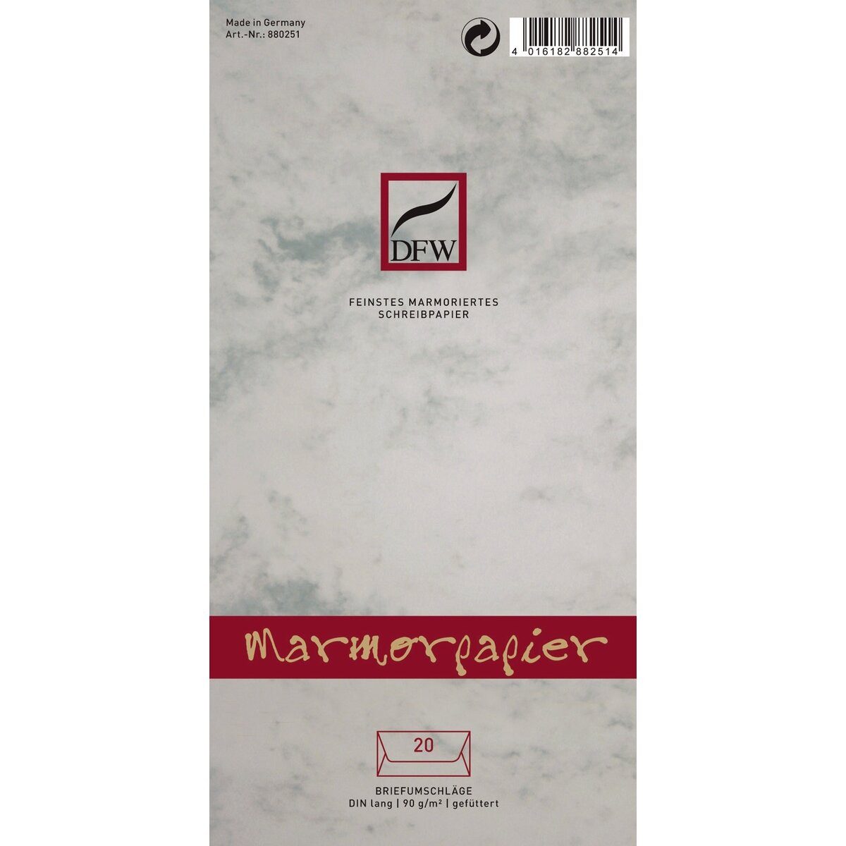 Briefumschlag Briefumschlag Marmorpapier - DIN lang gefüttert 90 g/qm 20 Stück grau.