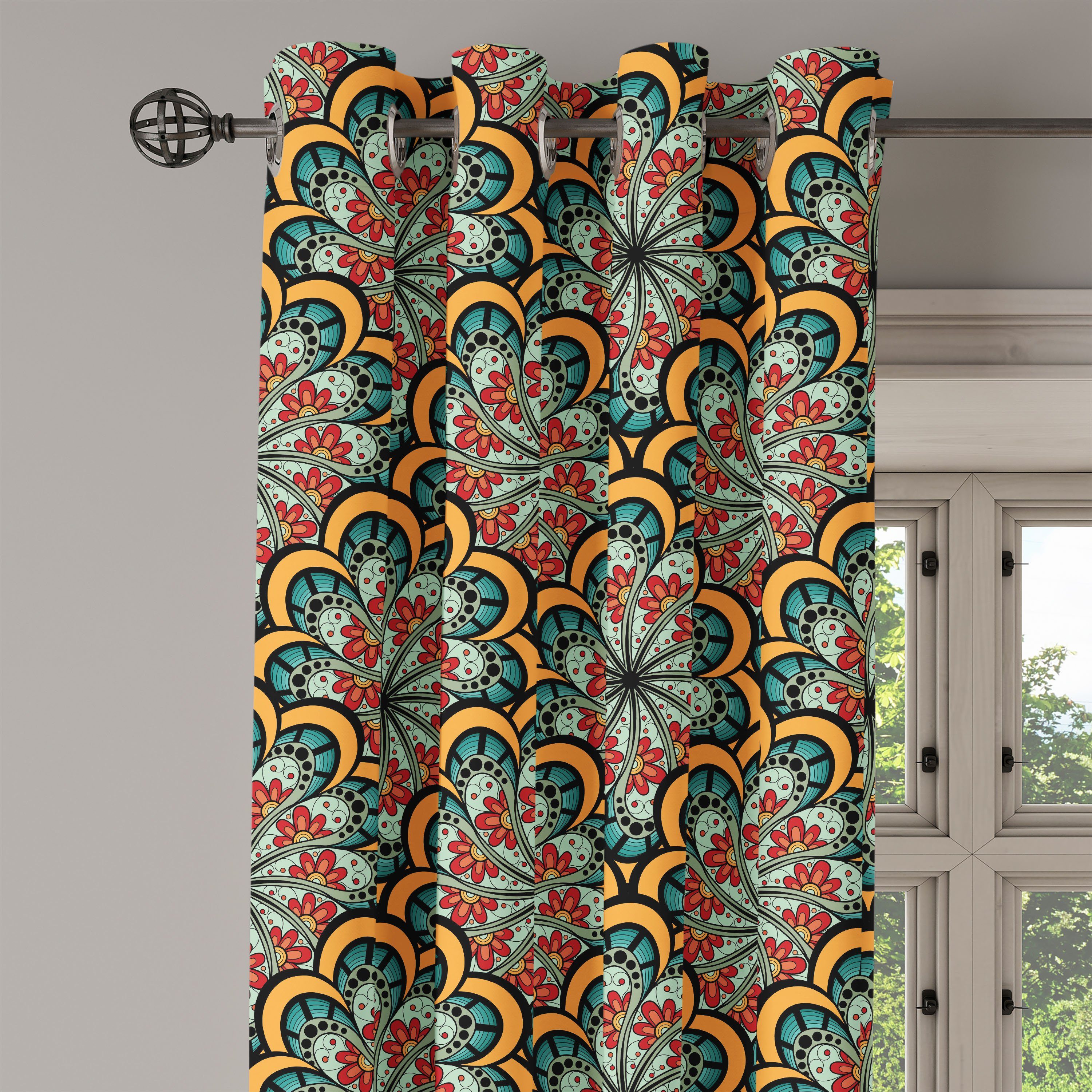 Dekorative Wohnzimmer, Abakuhaus, für Gardine marokkanische Paisley Welle 2-Panel-Fenstervorhänge Schlafzimmer