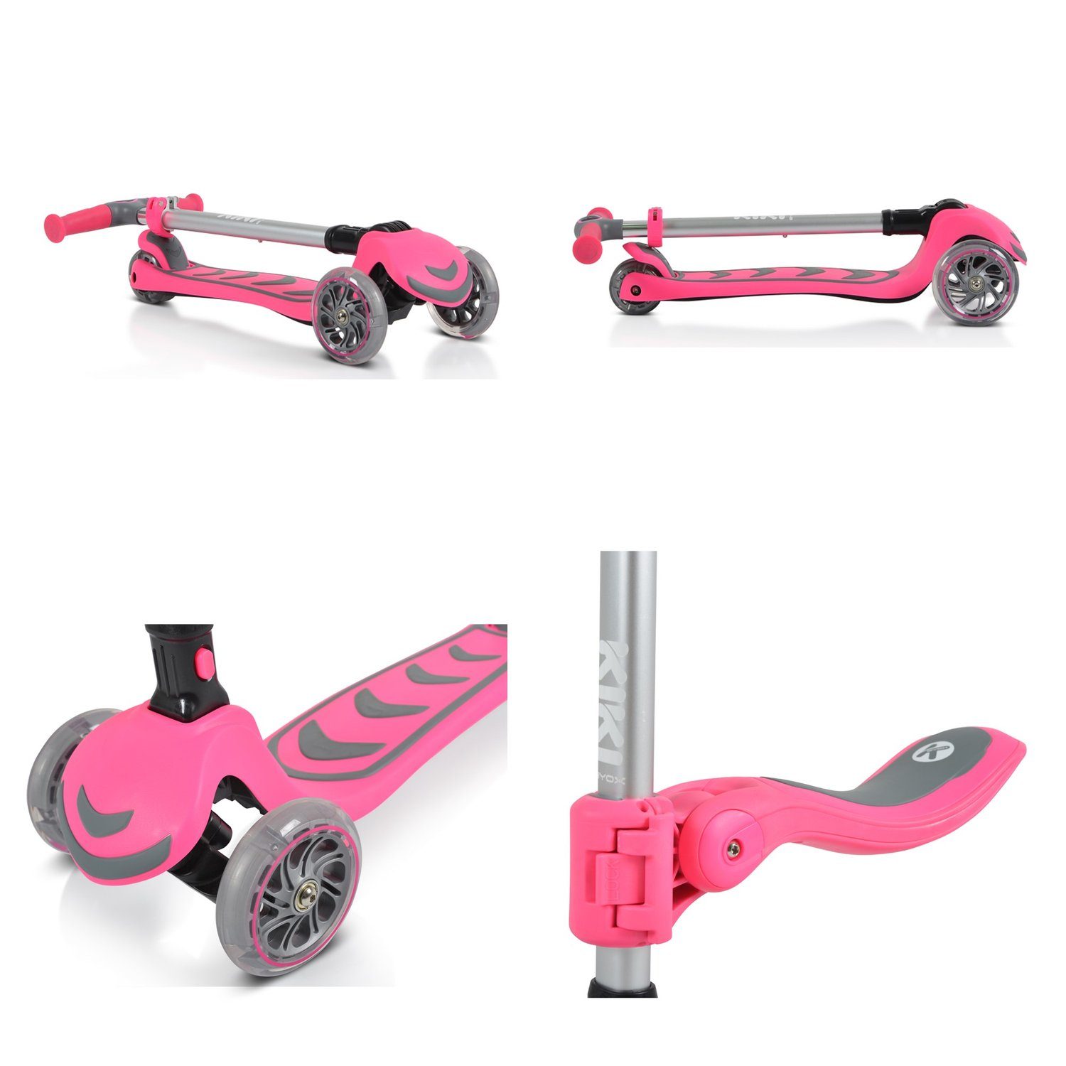 Byox Cityroller Kinderroller Kiki 2 in 1, Höhe einstellbar 4 blinkende PU-Räder, klappbar