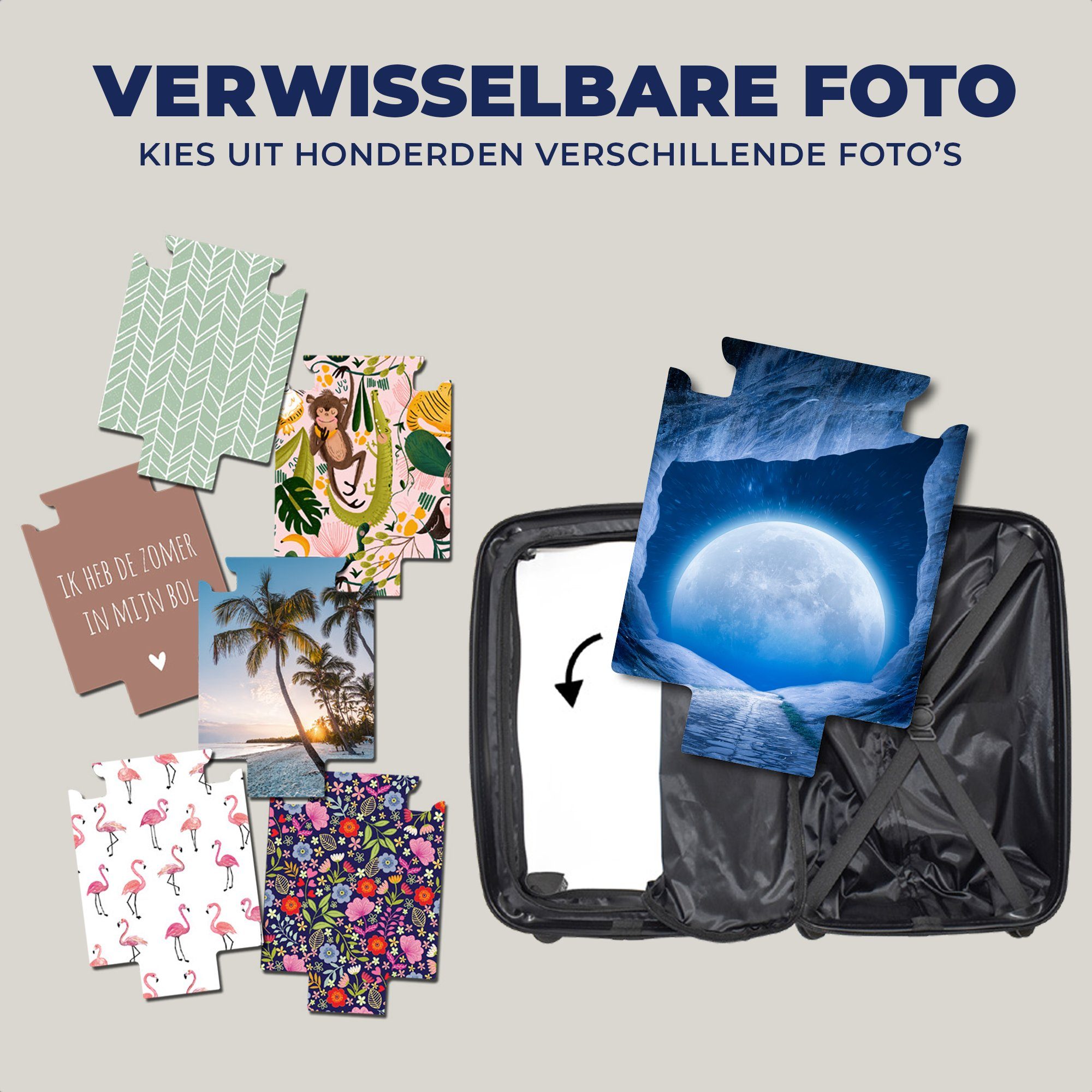 Reisekoffer Handgepäckkoffer Reisetasche Ferien, Mond MuchoWow Weltraum mit - - für 4 - Universum Rollen, - Trolley, Handgepäck Blau, Höhle rollen,