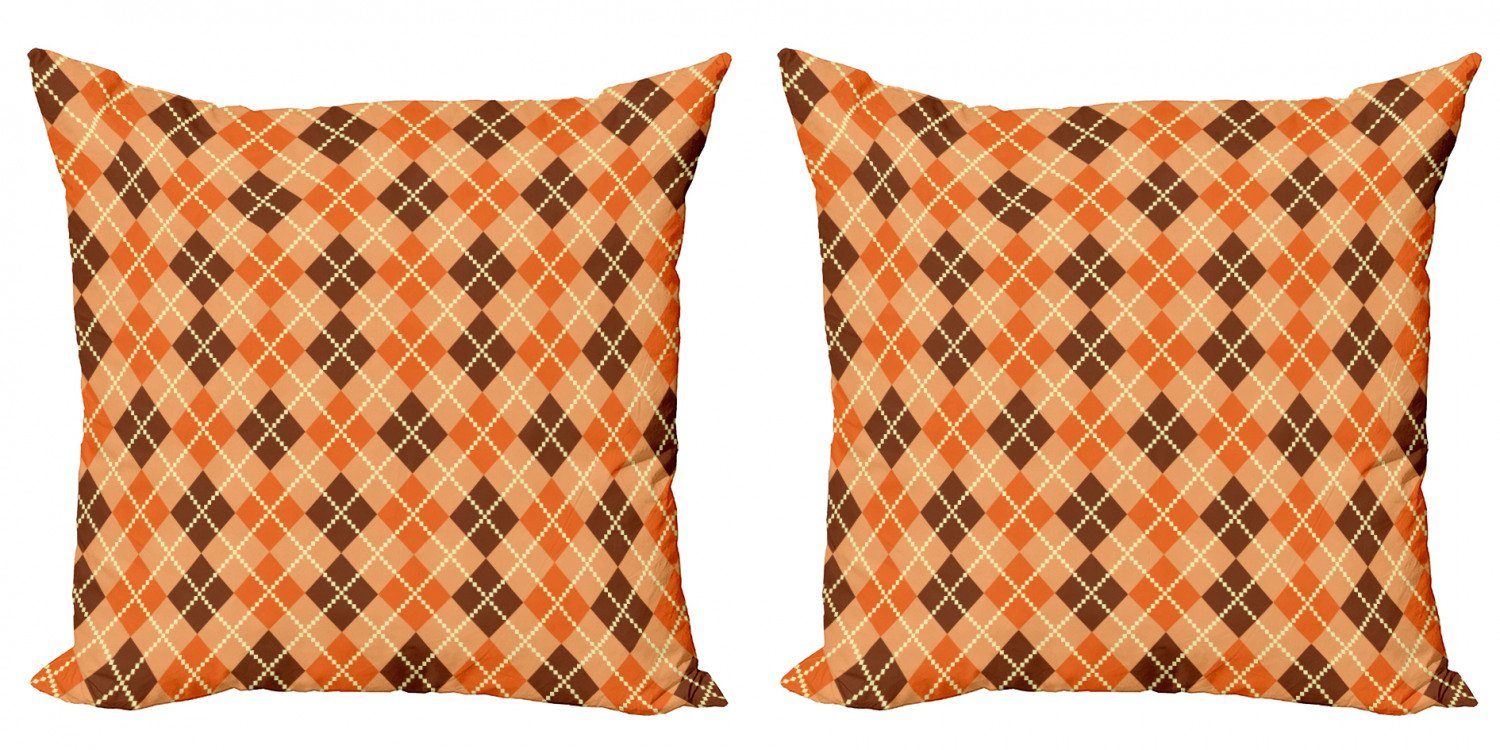 Kissenbezüge Modern Accent Doppelseitiger Argyle Braun Abakuhaus Orange Digitaldruck, (2 Stück), Diamant-Kontrolle