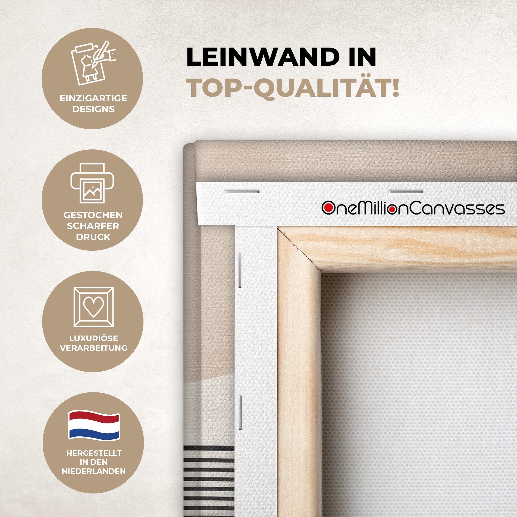 OneMillionCanvasses® Leinwandbild Abstrakt - Japandi - Beige - Modern, Fotodruck (1 St), Leinwand Bilder Klein, Wand Dekoration Aesthetic 30x20 cm