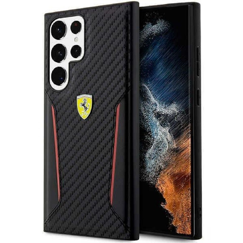 Ferrari Handyhülle Case Samsung Galaxy S23 Ultra Ferrari Carbon-Look Logo 6,8 Zoll, Kantenschutz