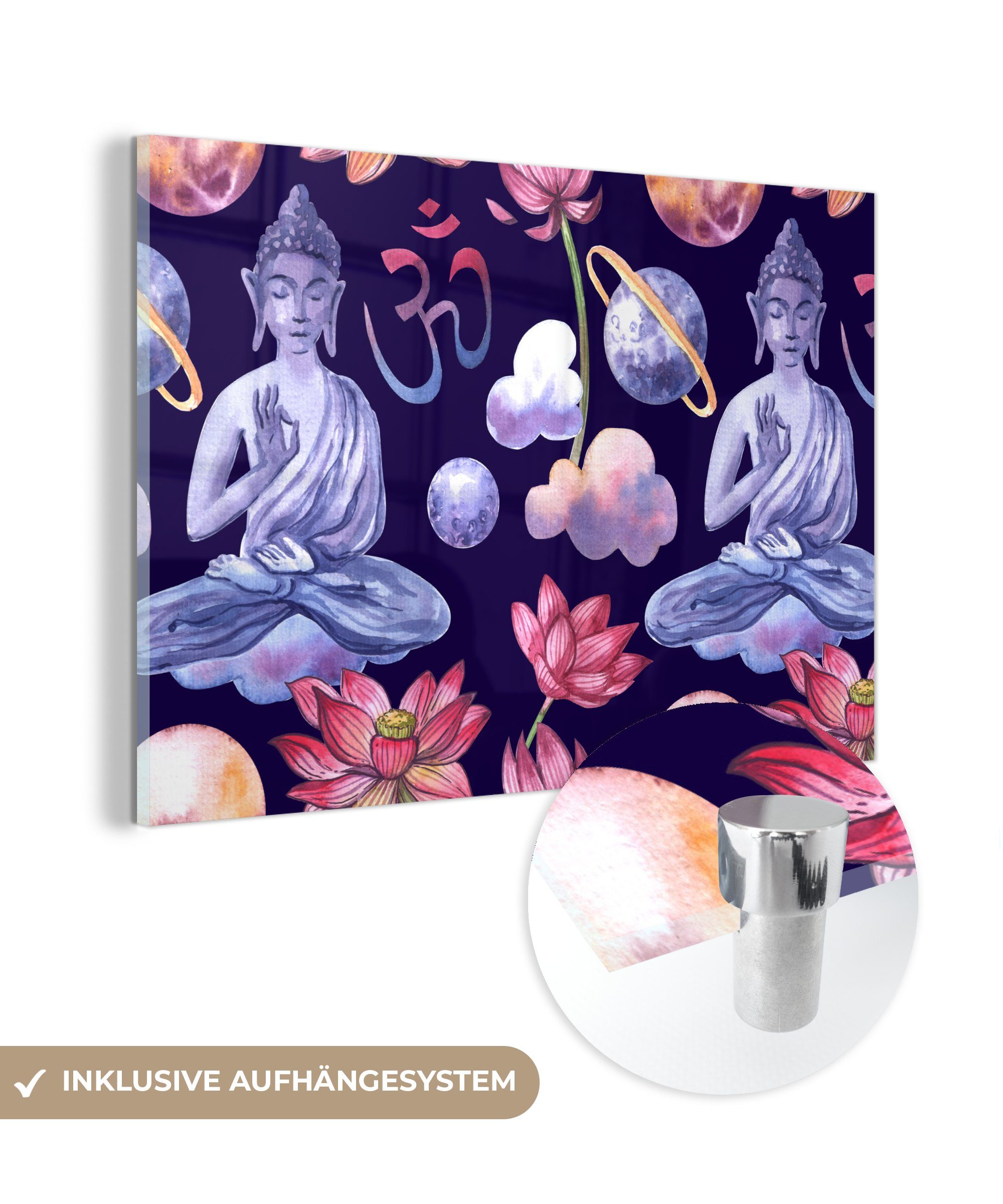 MuchoWow Acrylglasbild Buddha - Planeten - Muster, (1 St), Acrylglasbilder Wohnzimmer & Schlafzimmer