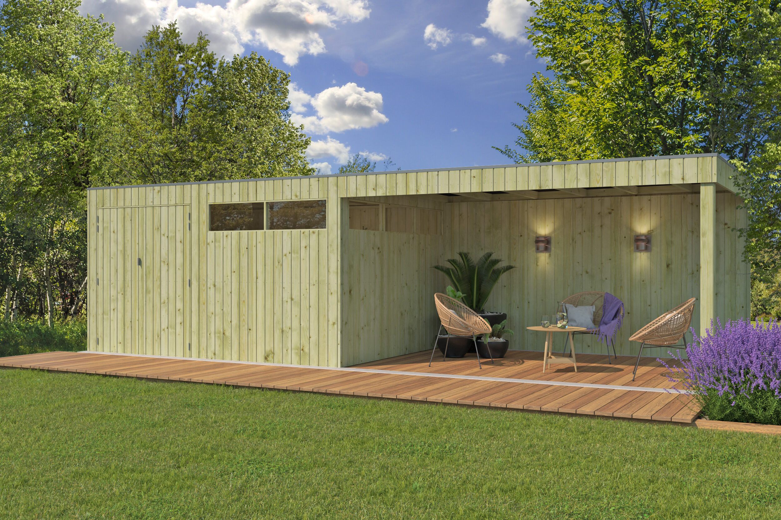Fjordholz Gartenhaus QBV-Line 11,89 m² + 400 cm Anbau