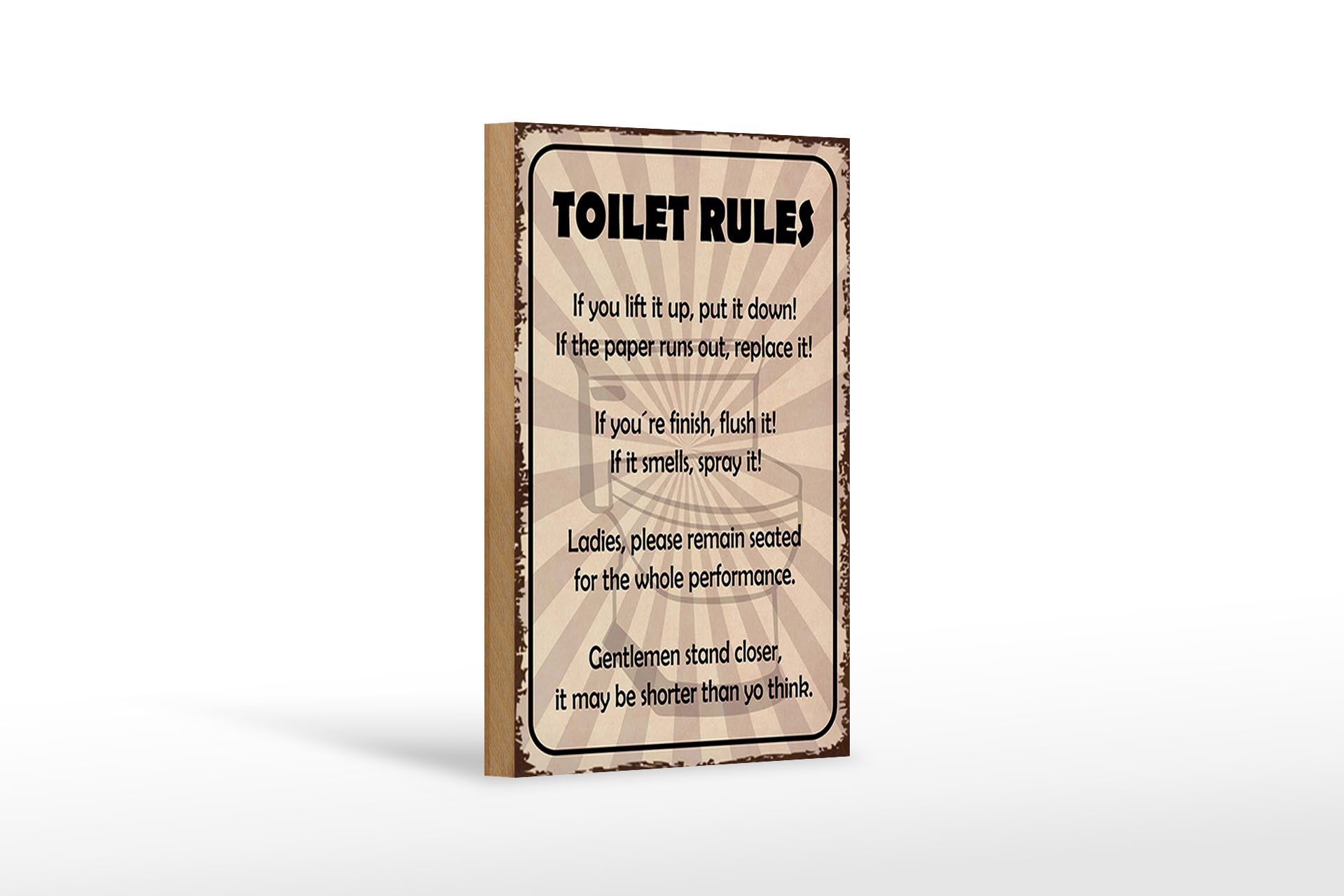 Holzbild Spruch 12x18 cm toilet rules if you lift it up